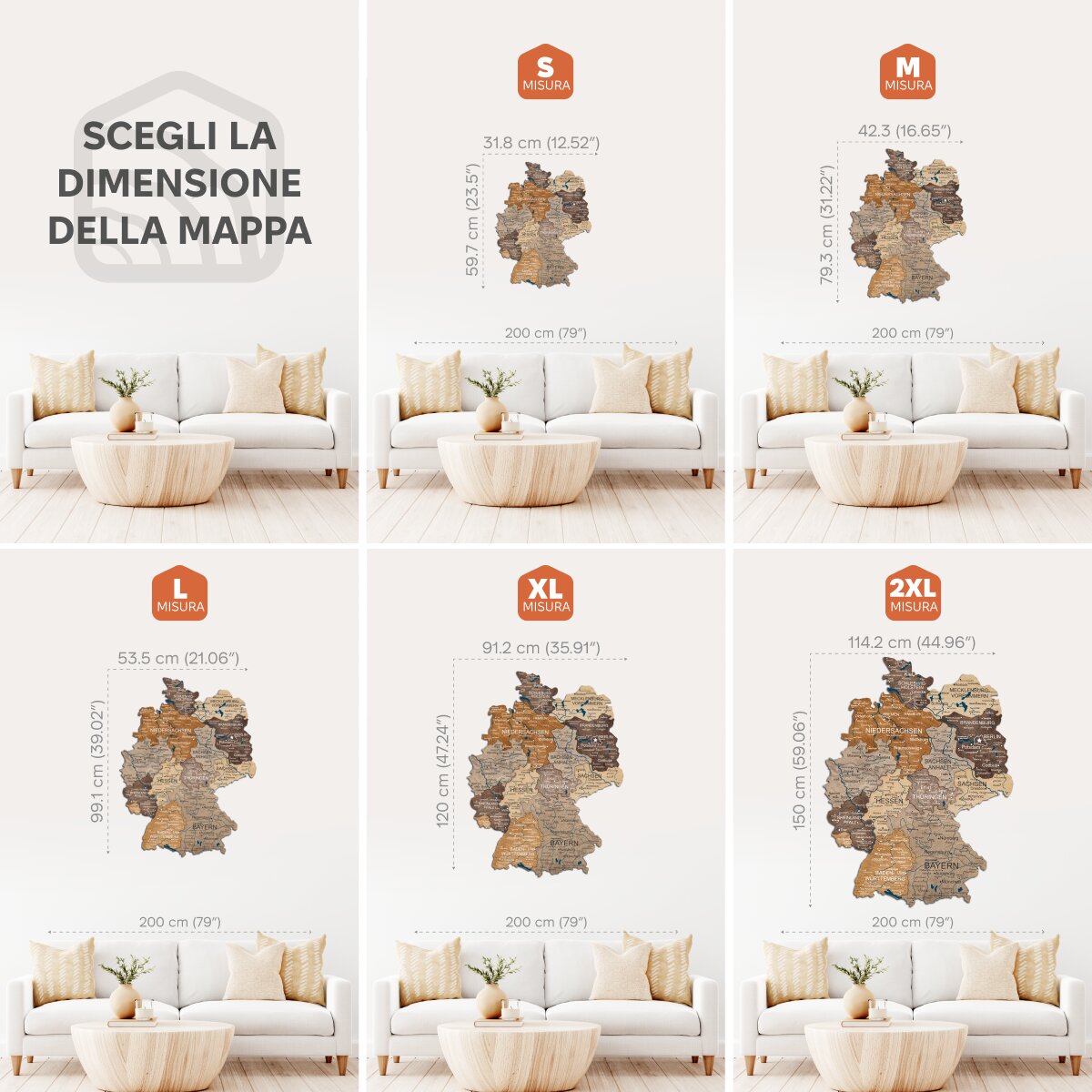 Mappa della Germania in legno Multicolor