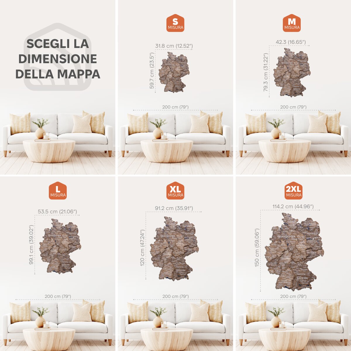 Mappa della Germania in legno Dark Walnut