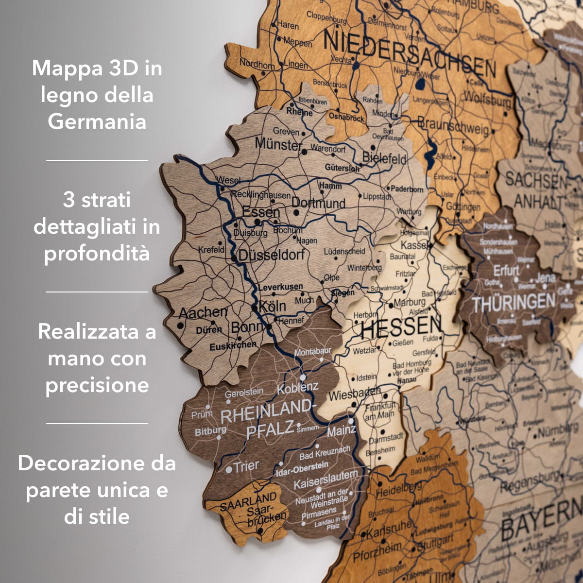 Mappa della Germania in legno Multicolor