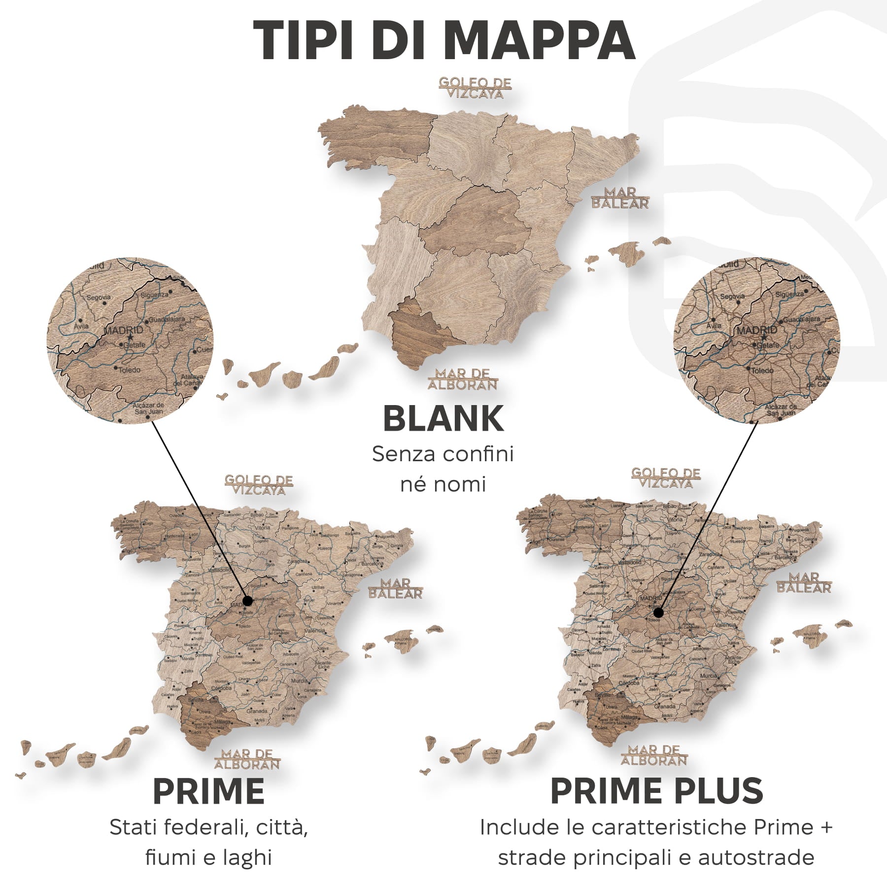 Mappa della Spagna in legno Terra