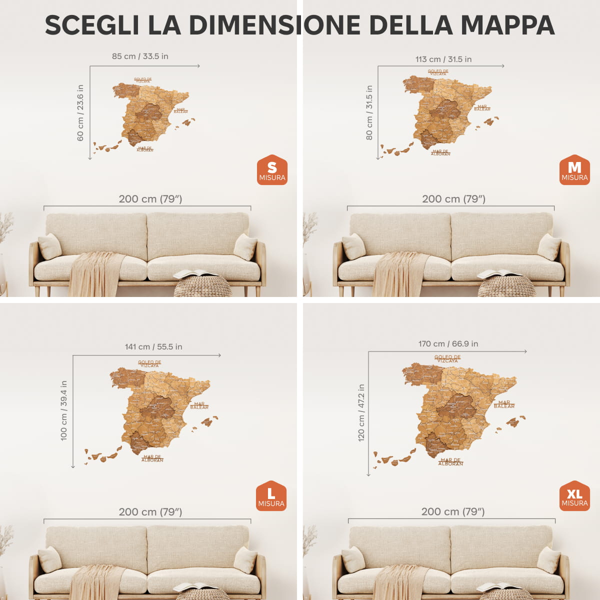 Mappa della Spagna in legno Oak