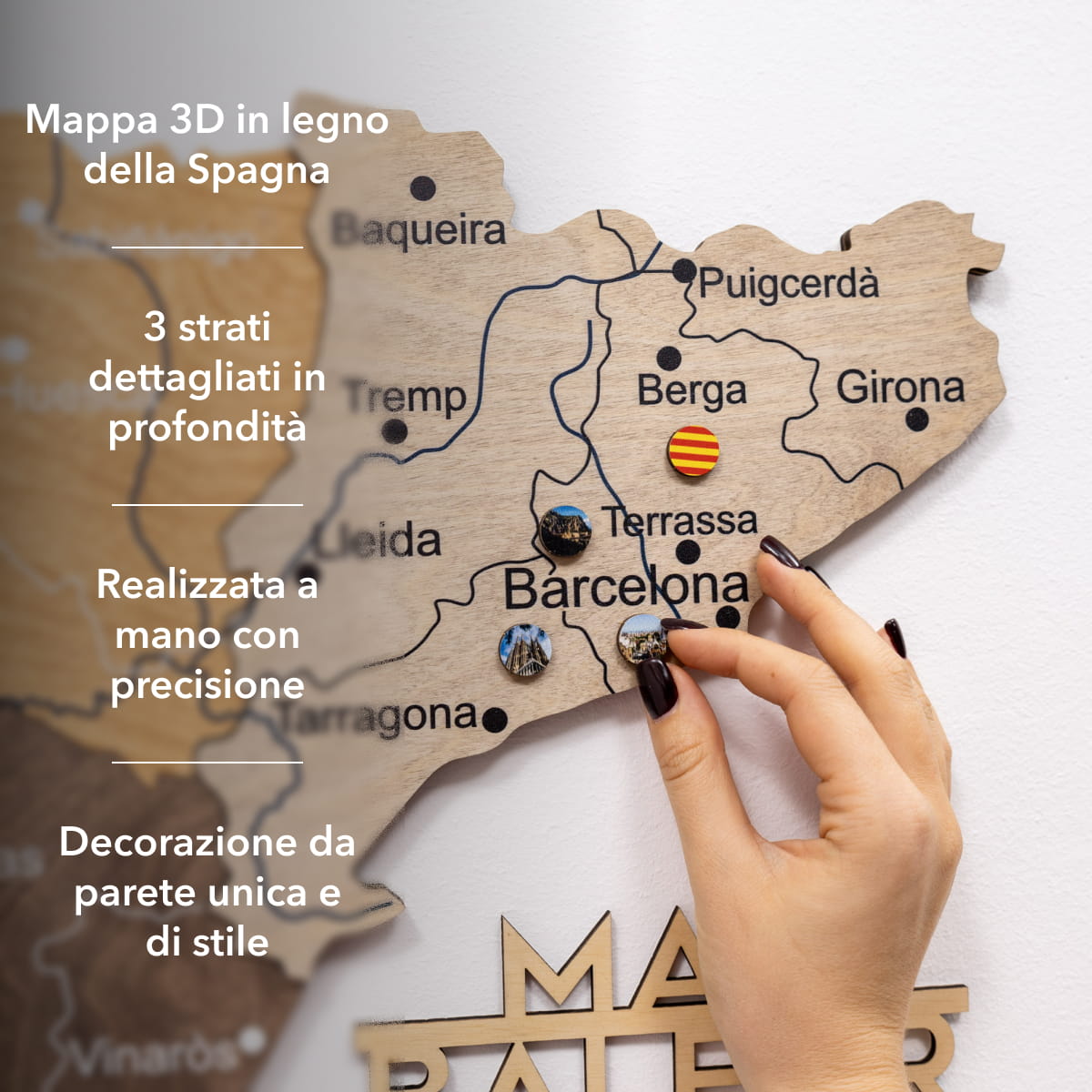 Mappa della Spagna in legno Multicolor