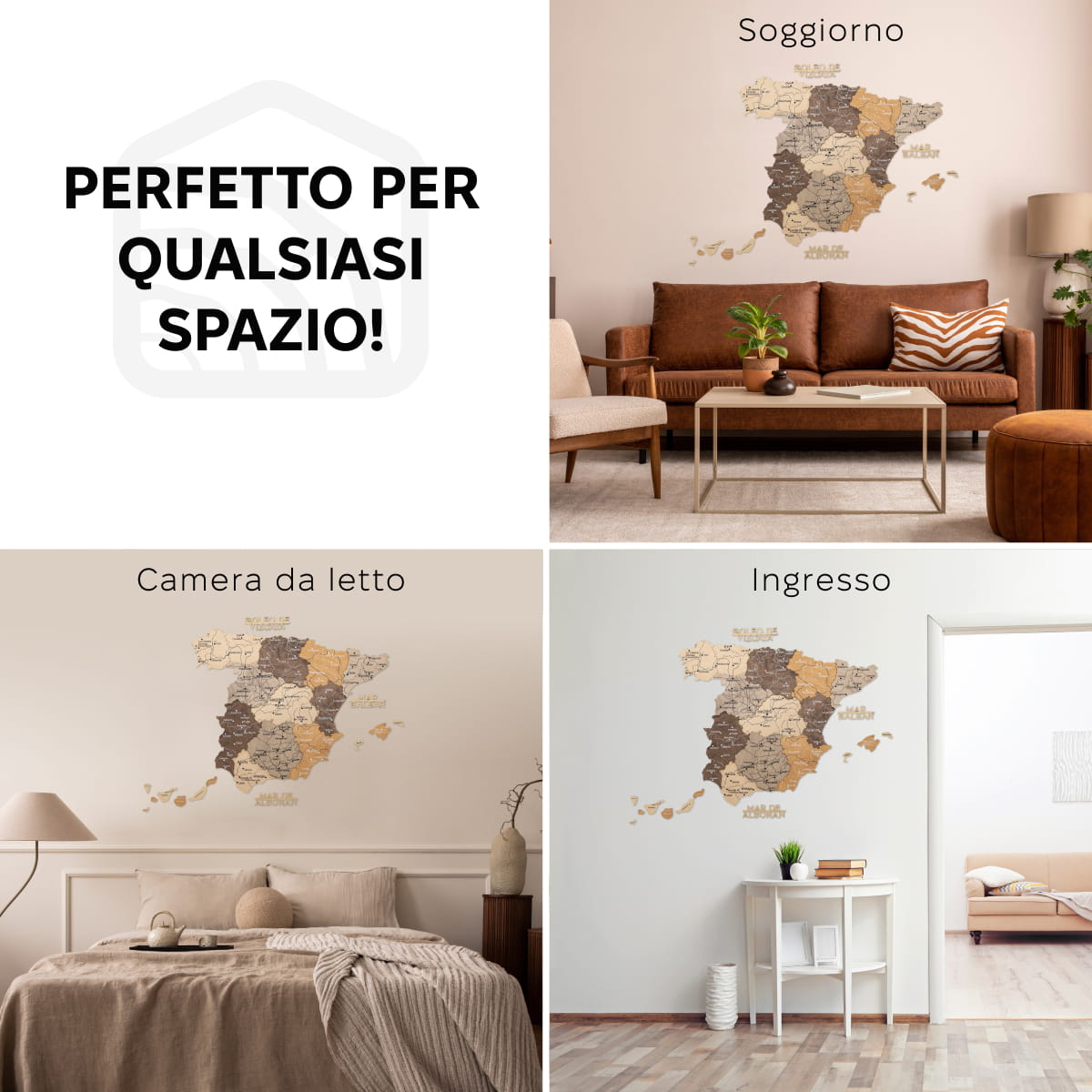 Mappa della Spagna in legno Multicolor