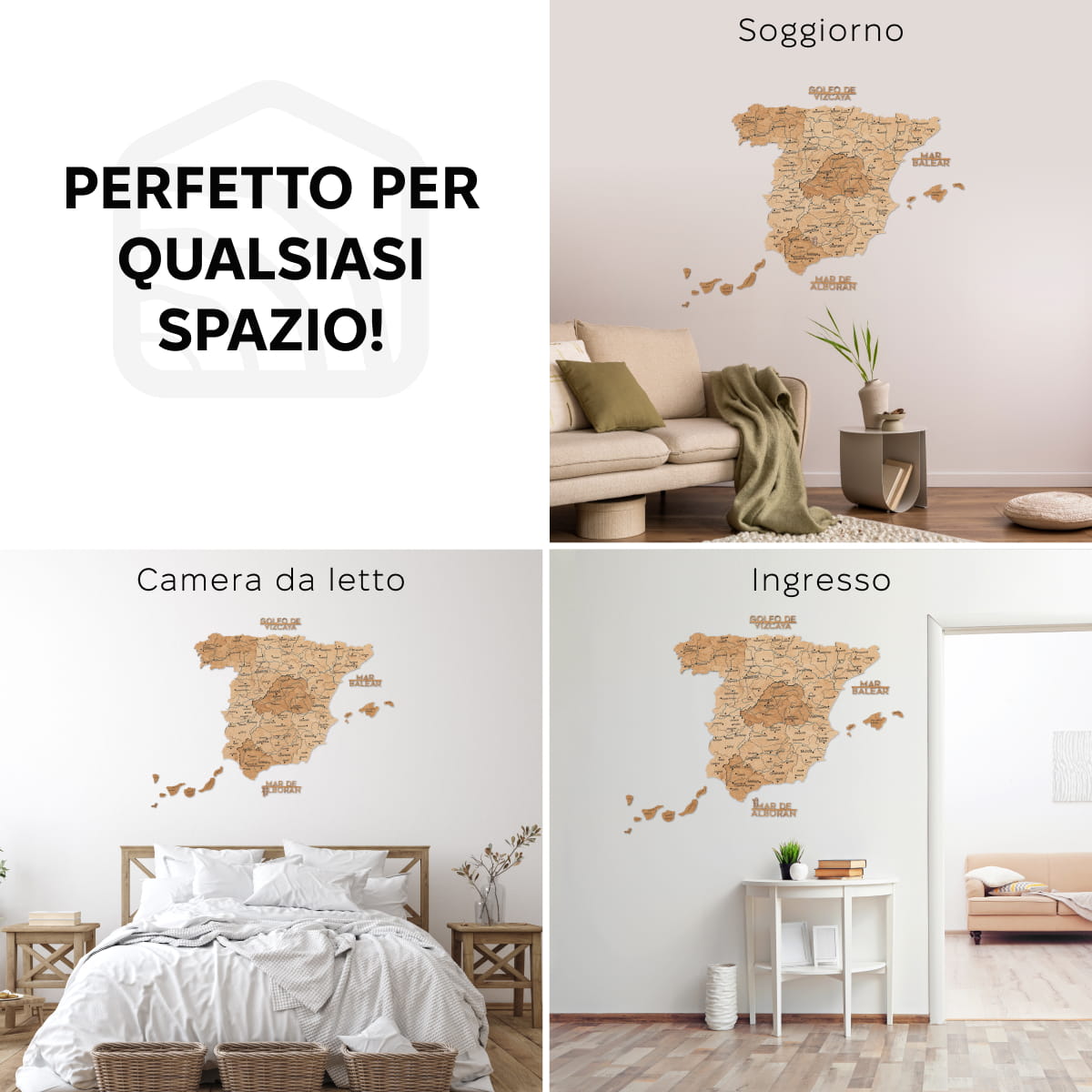 Mappa della Spagna in legno Gold