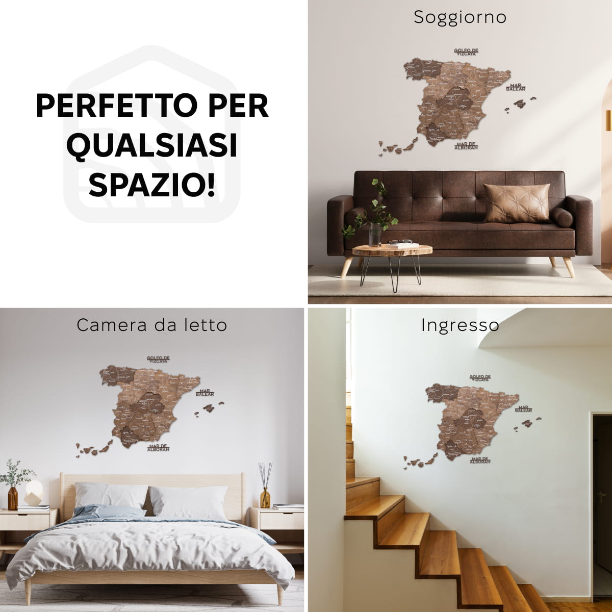 Mappa della Spagna in legno Dark Walnut