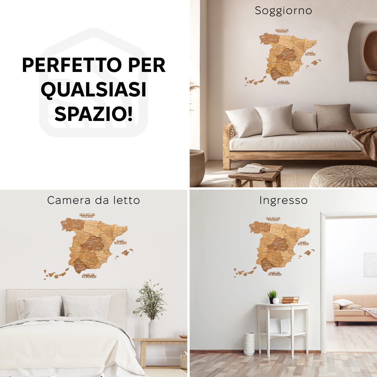 Mappa della Spagna in legno Oak