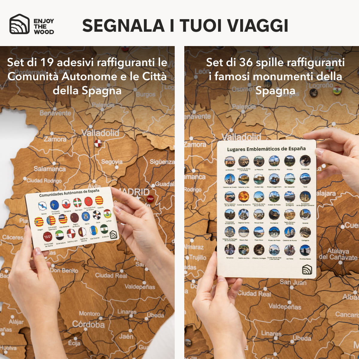 Mappa della Spagna in legno Oak