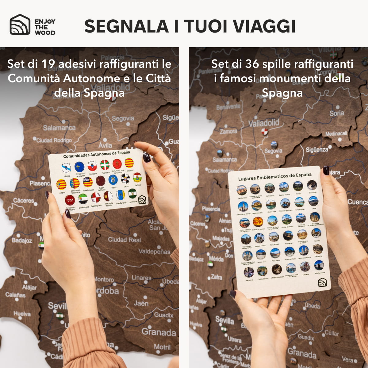 Mappa della Spagna in legno Dark Walnut