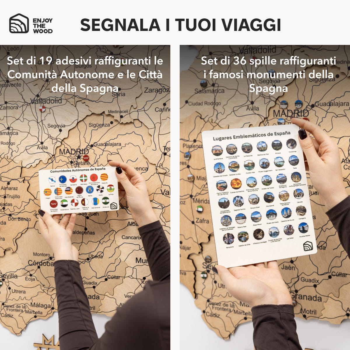 Mappa della Spagna in legno Gold