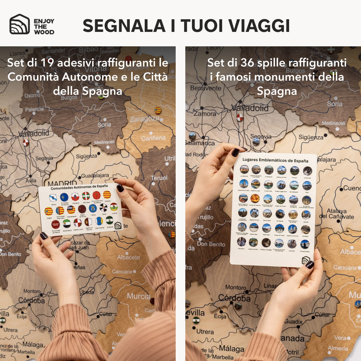 Mappa della Spagna in legno Multicolor