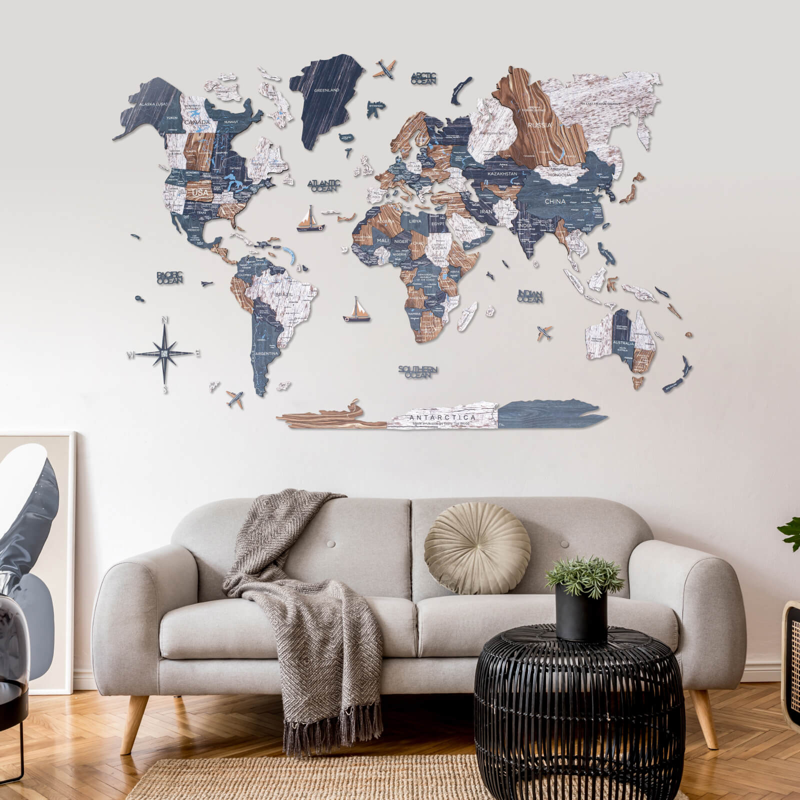 Mappa del mondo 3D in legno Mystery multicolore