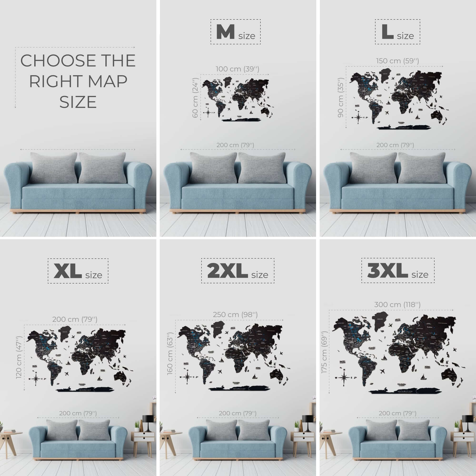 Mappa del Mondo 3D in Legno Midnight