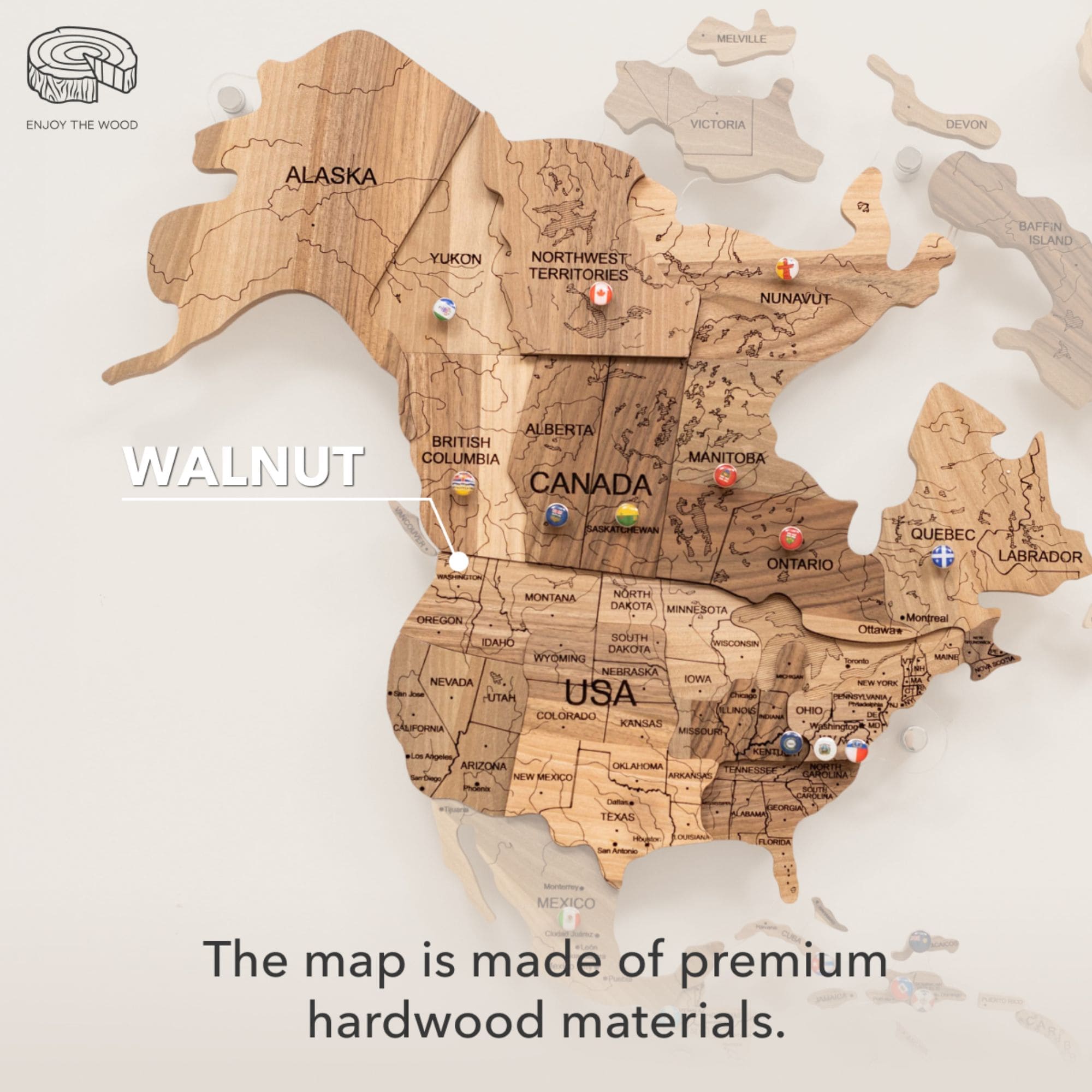 Mappa del Mondo 3D in Legno Massello – Noce