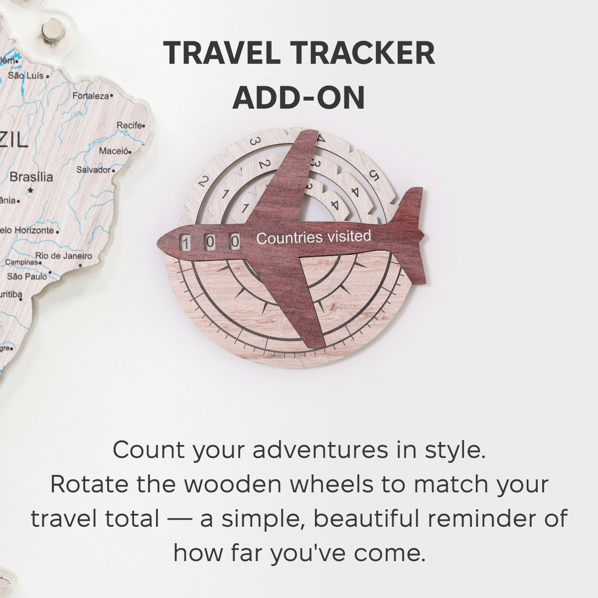 Mappa del Mondo in Legno 3D Cappuccino – Travel Tracker