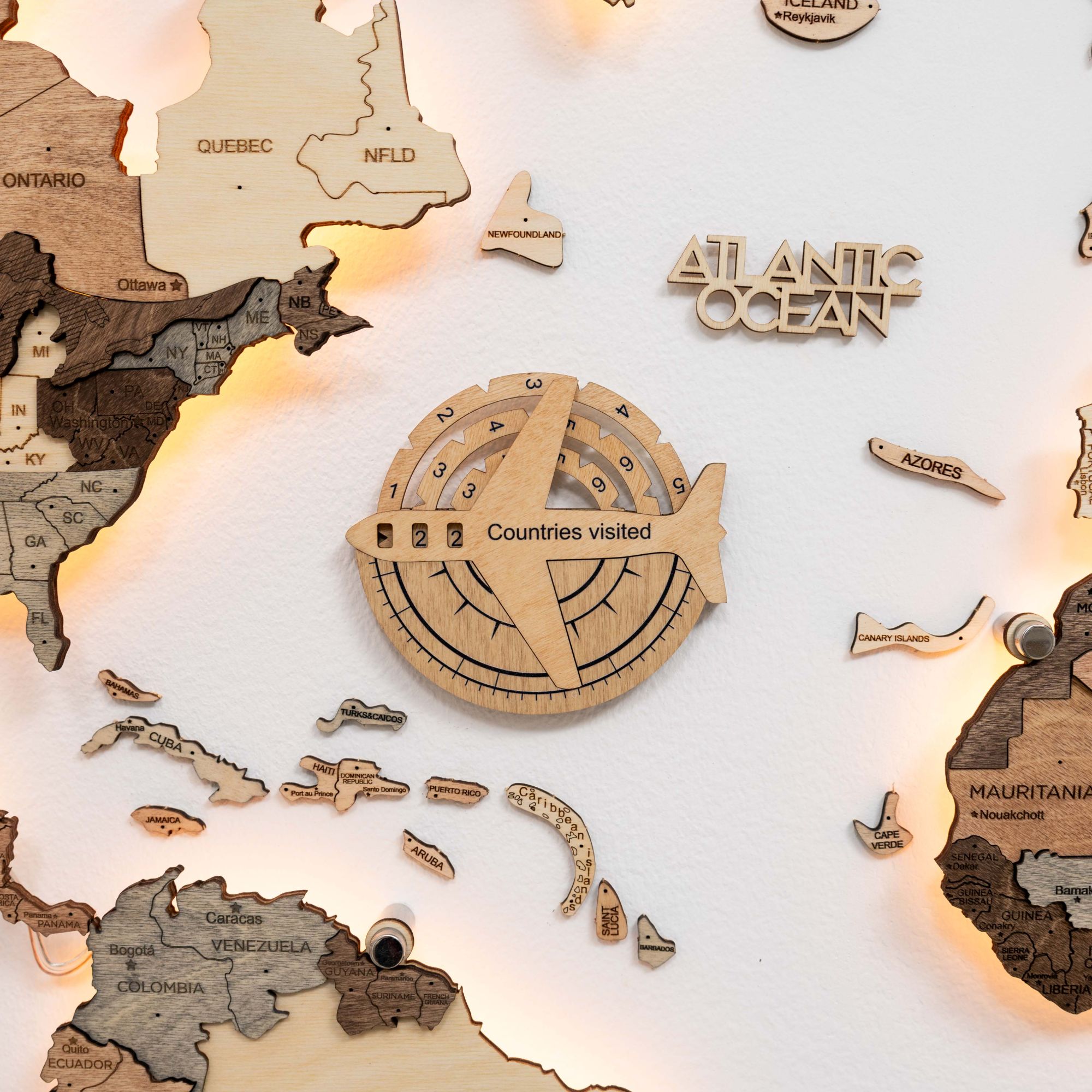 Mappa del Mondo in Legno 3D – Travel Tracker Gold