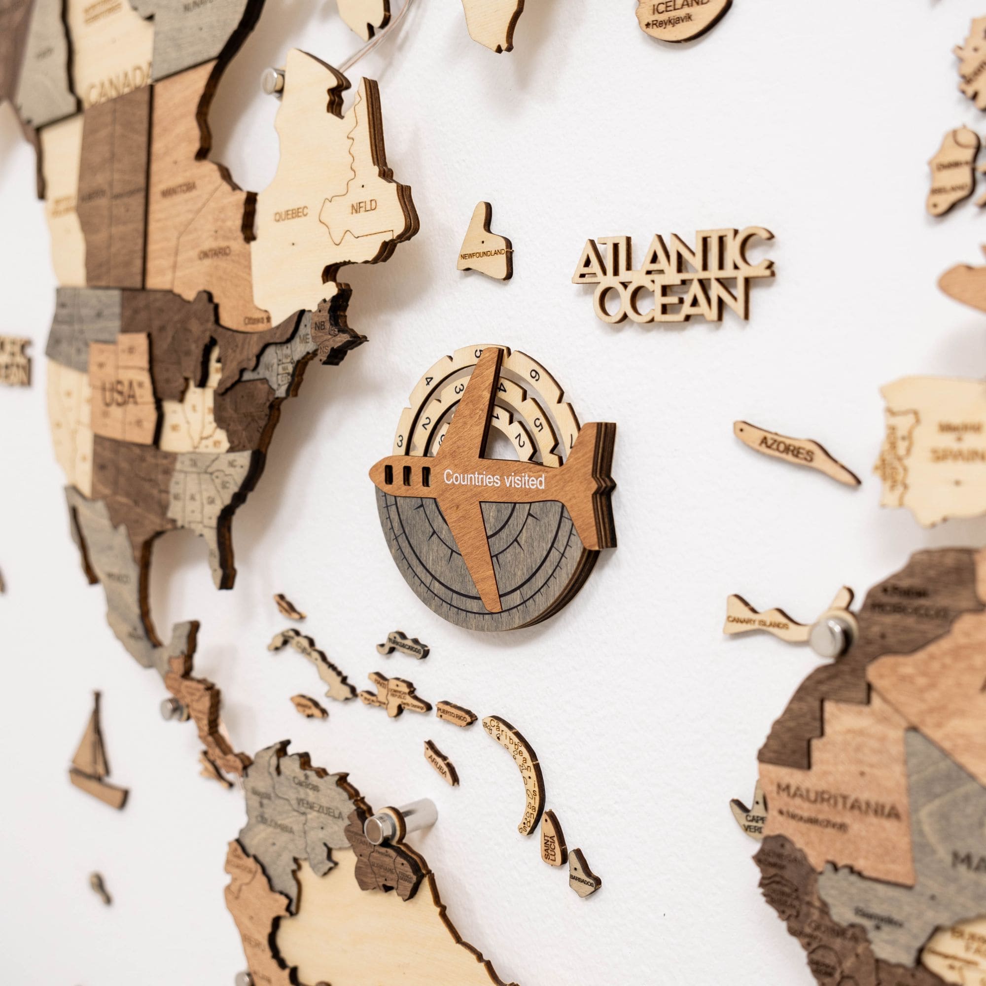 Mappa del Mondo in Legno 3D – Travel Tracker Smokey