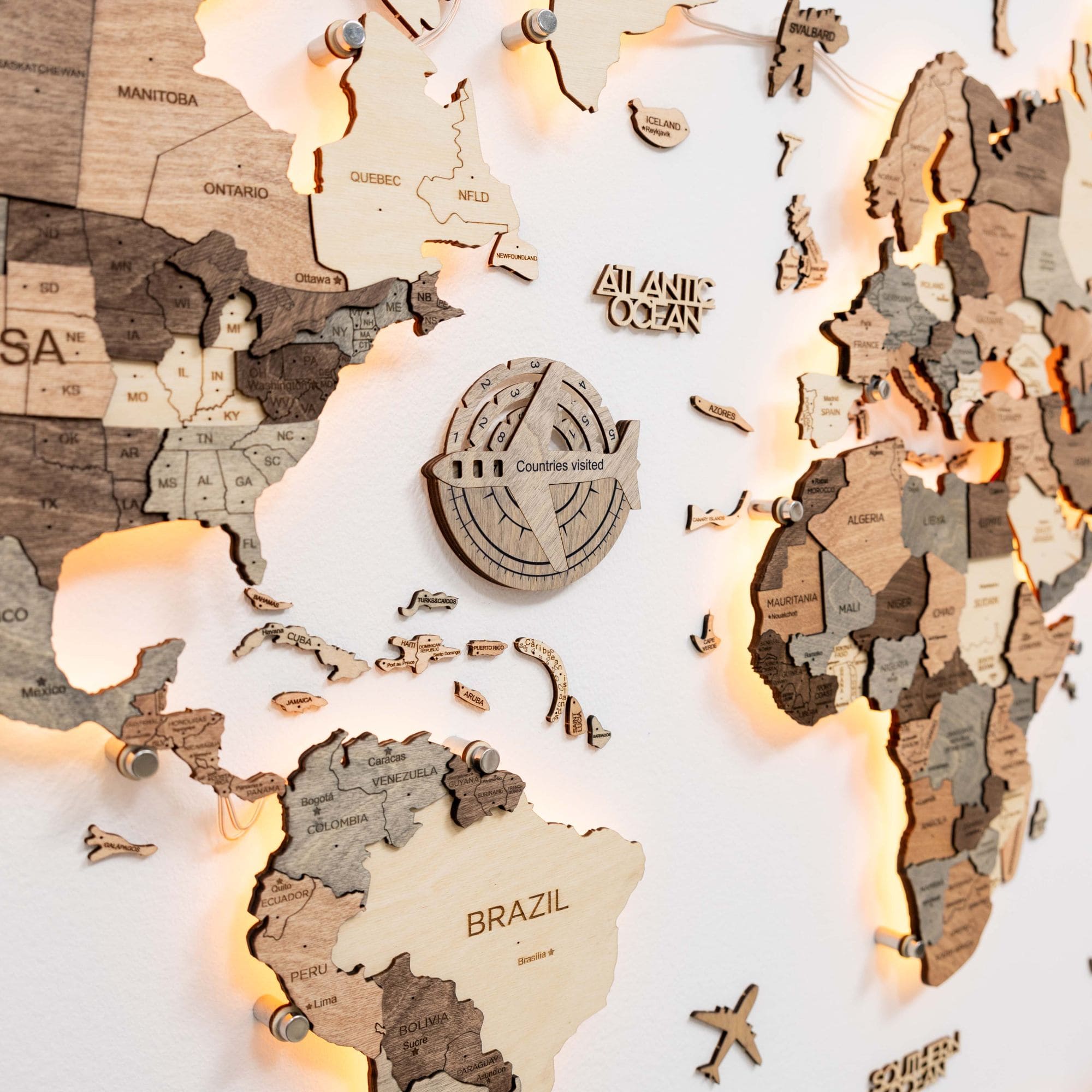 Mappa del Mondo in Legno 3D – Travel Tracker Terra