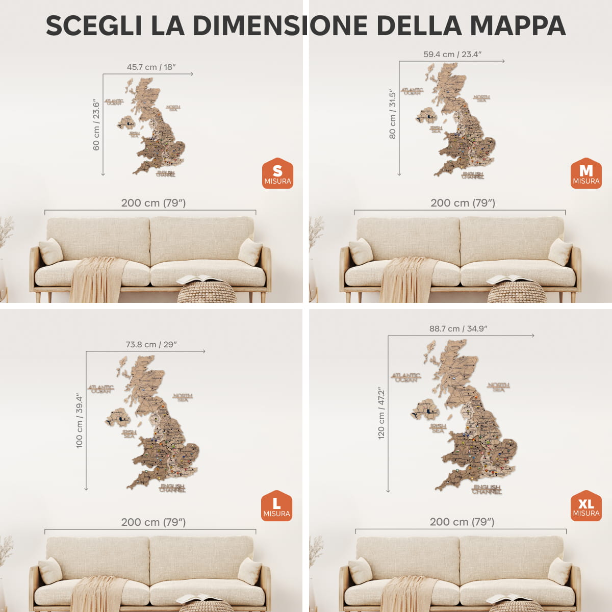 Mappa 3D del Regno Unito in legno Terra