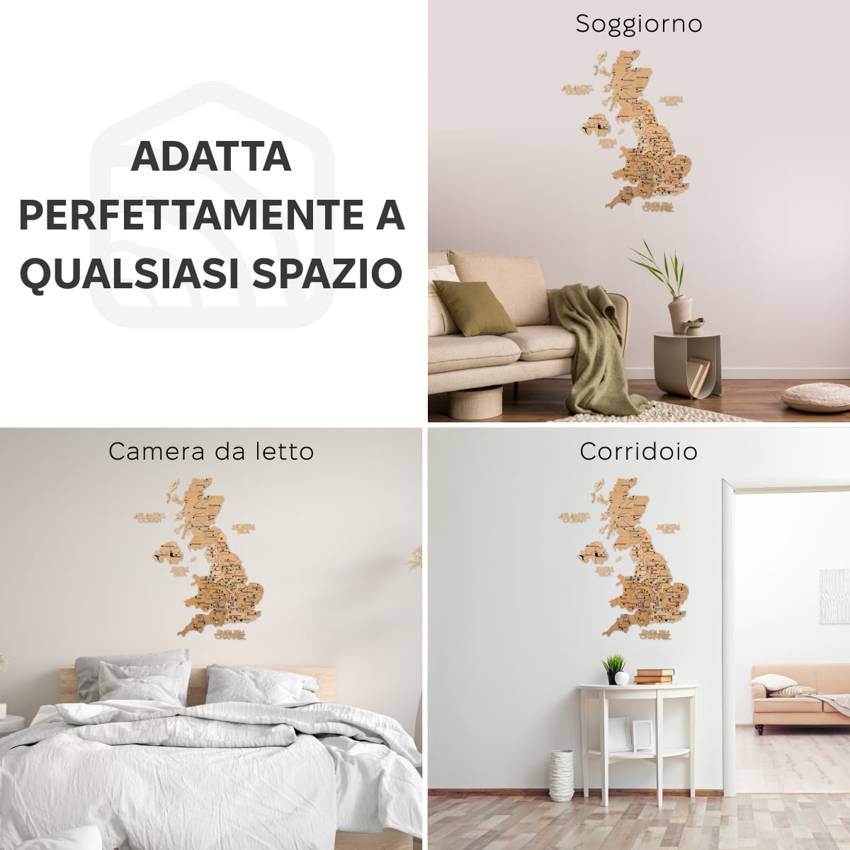 Mappa 3D del Regno Unito in legno Gold