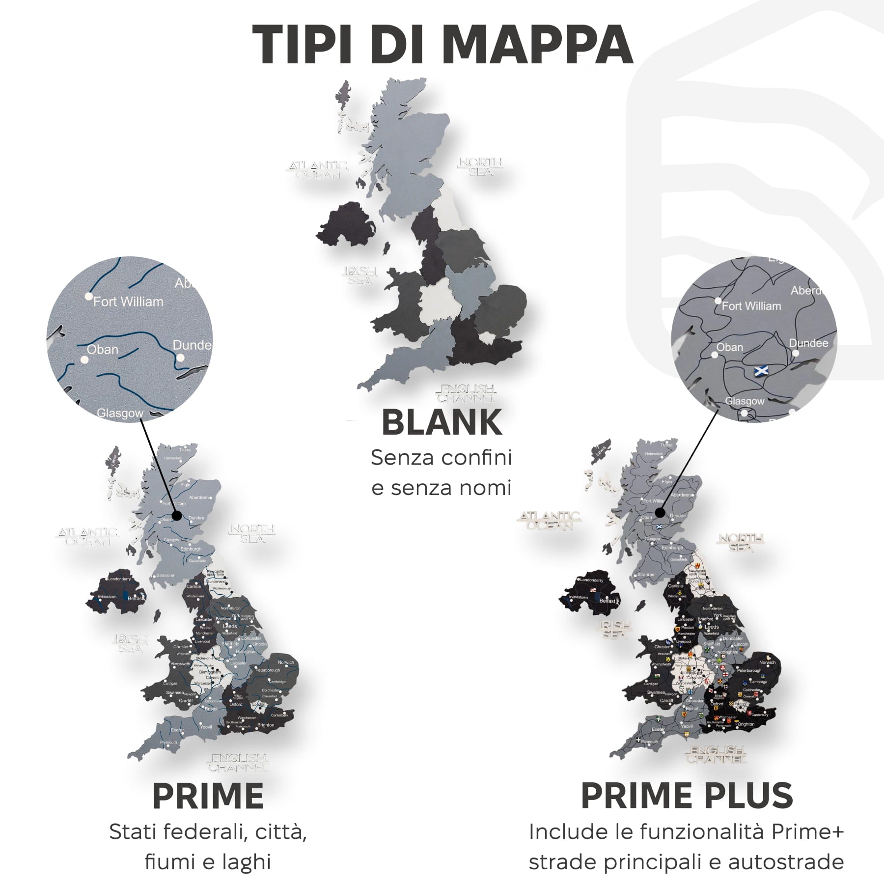 Mappa 3D del Regno Unito in legno Nordik