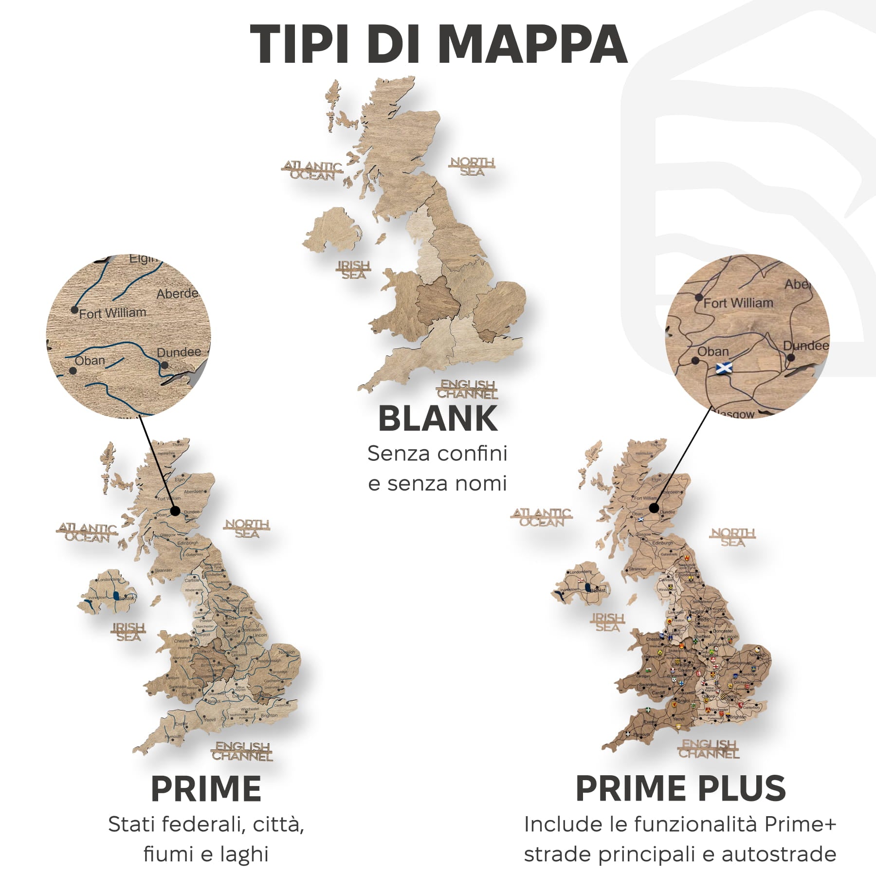 Mappa 3D del Regno Unito in legno Terra