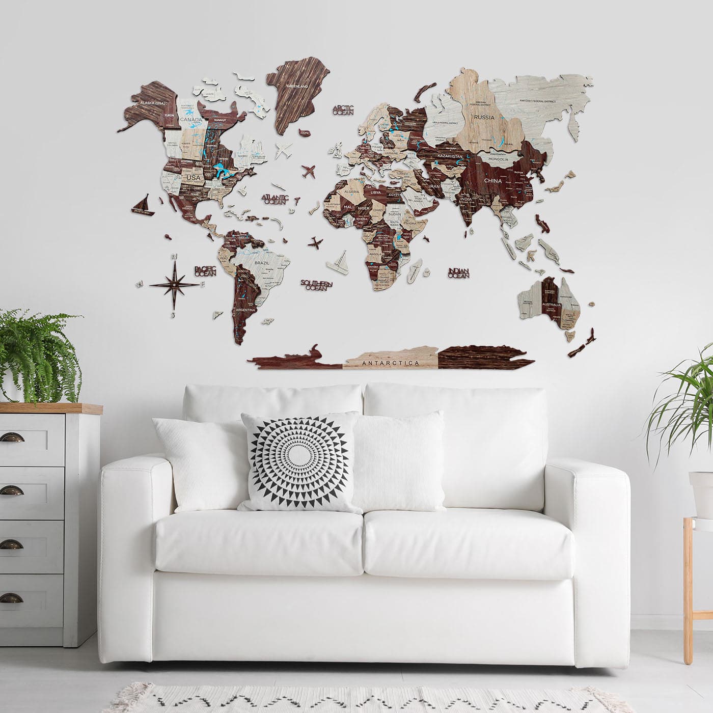 Mappa del mondo 3D in legno Cappuccino decorazione da parete