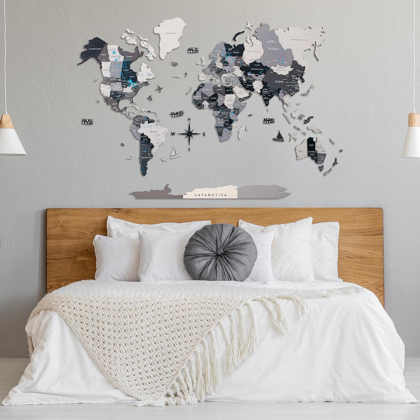 Mappa del mondo 3D in legno Nordik design scandinavo