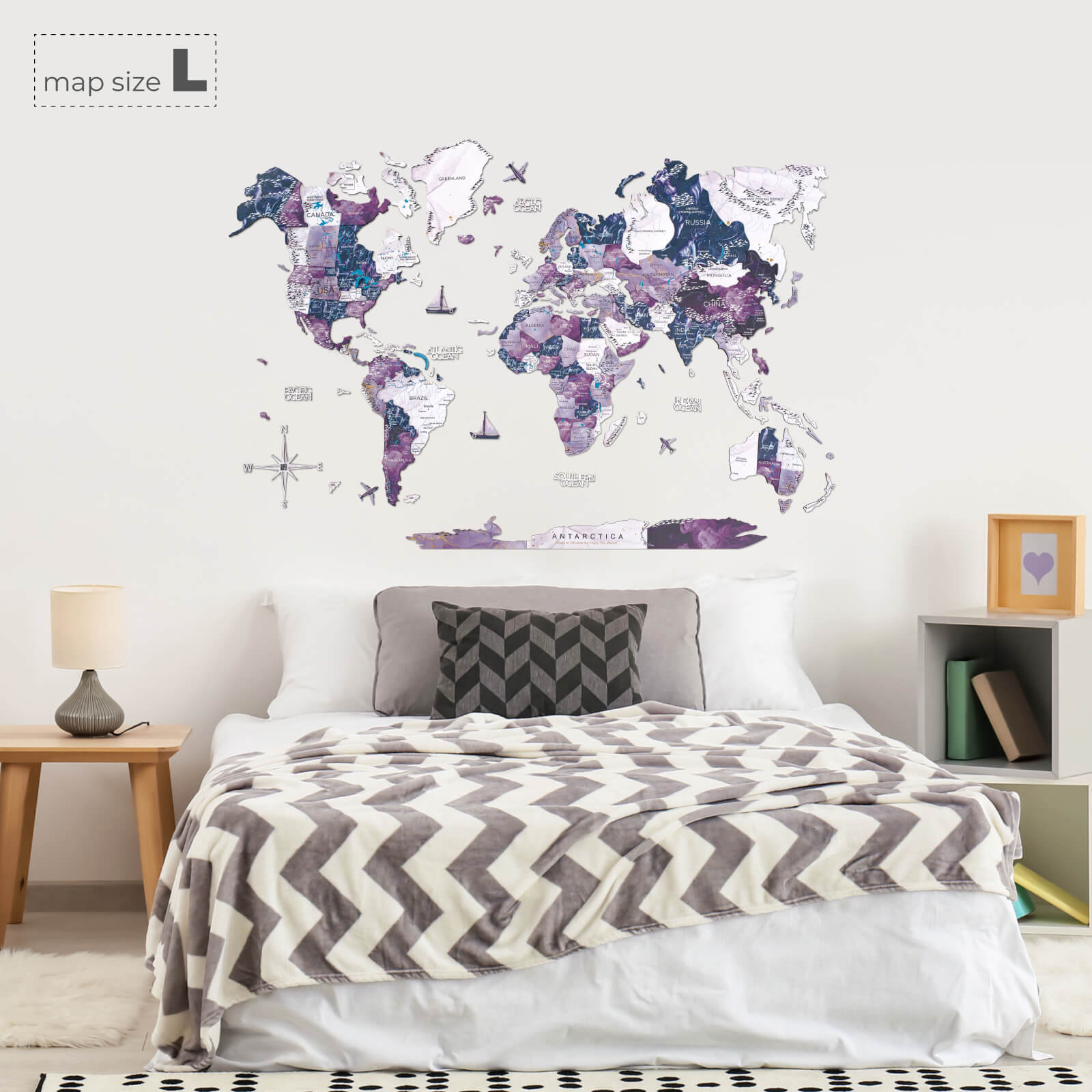 Mappa del Mondo 3D in Legno Via Latte