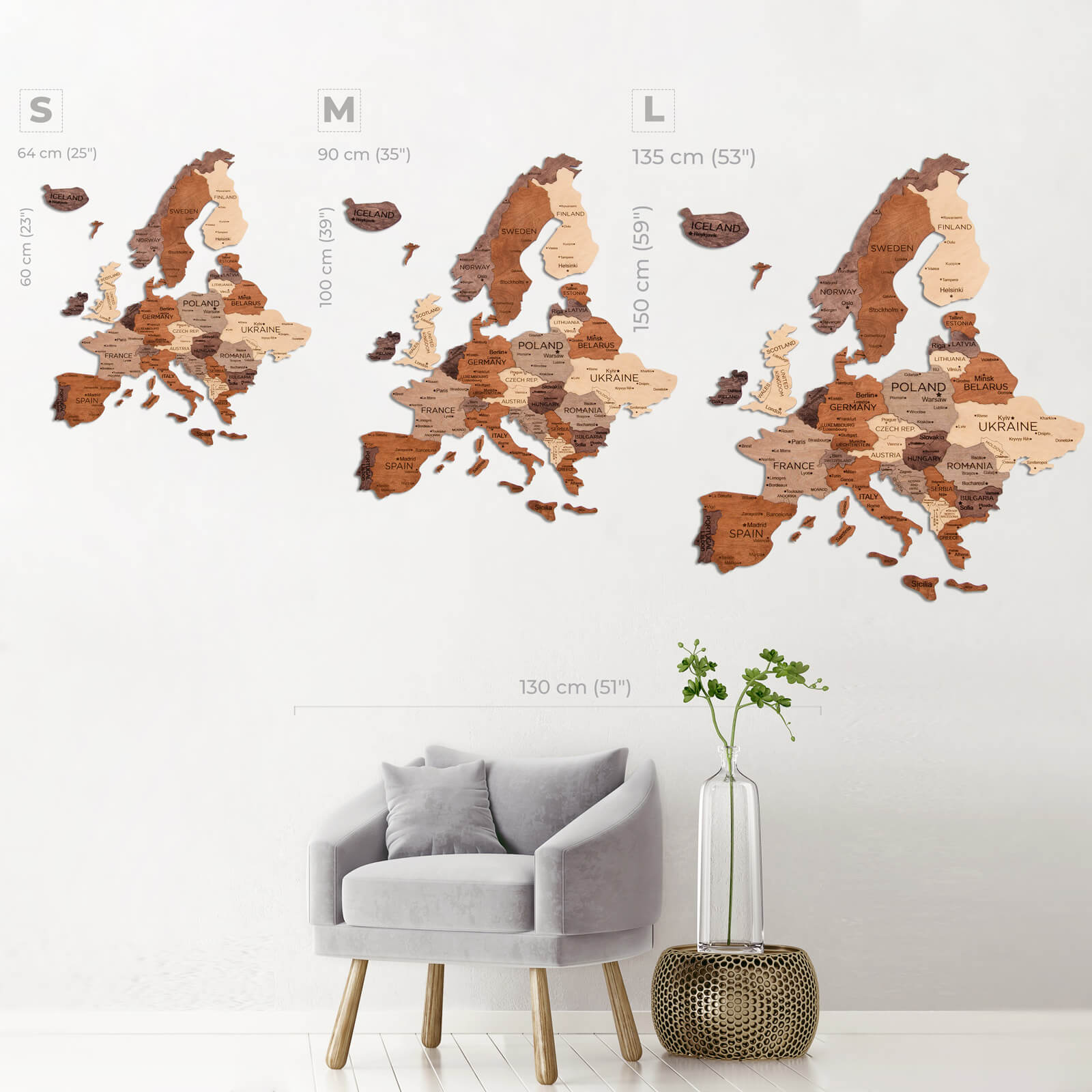 Mappa d’Europa 3D in Legno Multicolore
