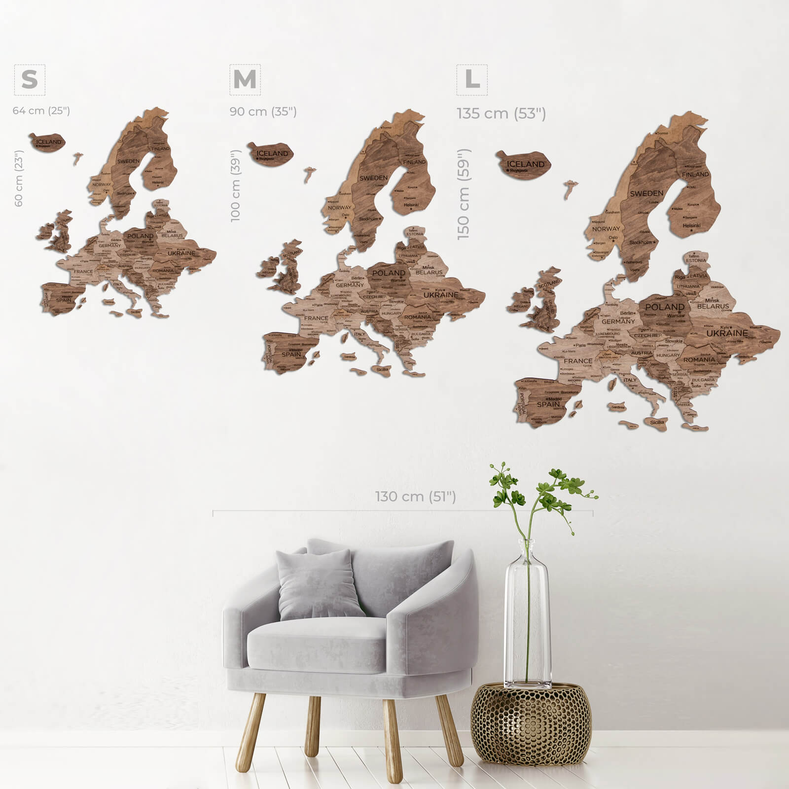 Mappa 3D d’Europa in Legno Terra