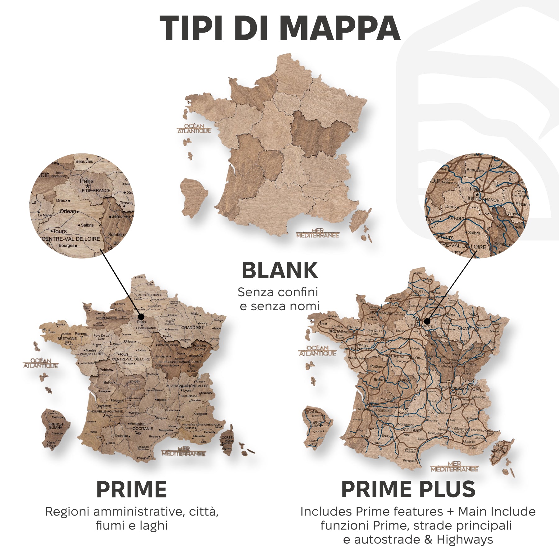Mappa della Francia in legno Terra