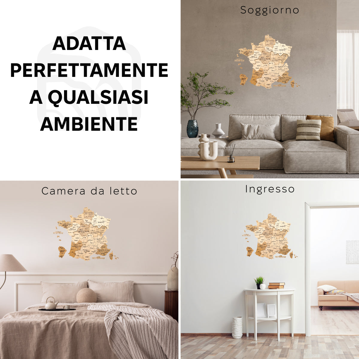 Mappa della Francia in legno Gold