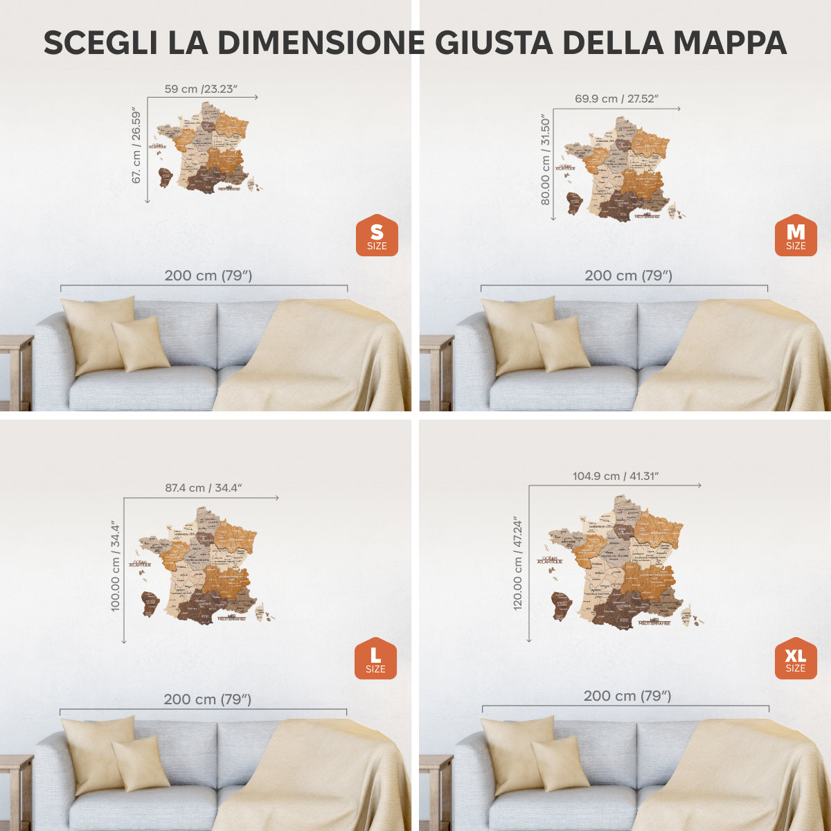 Mappa della Francia in legno Multicolor