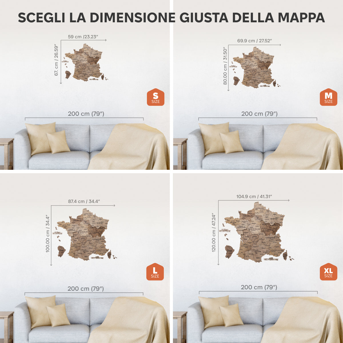 Mappa della Francia in legno Terra