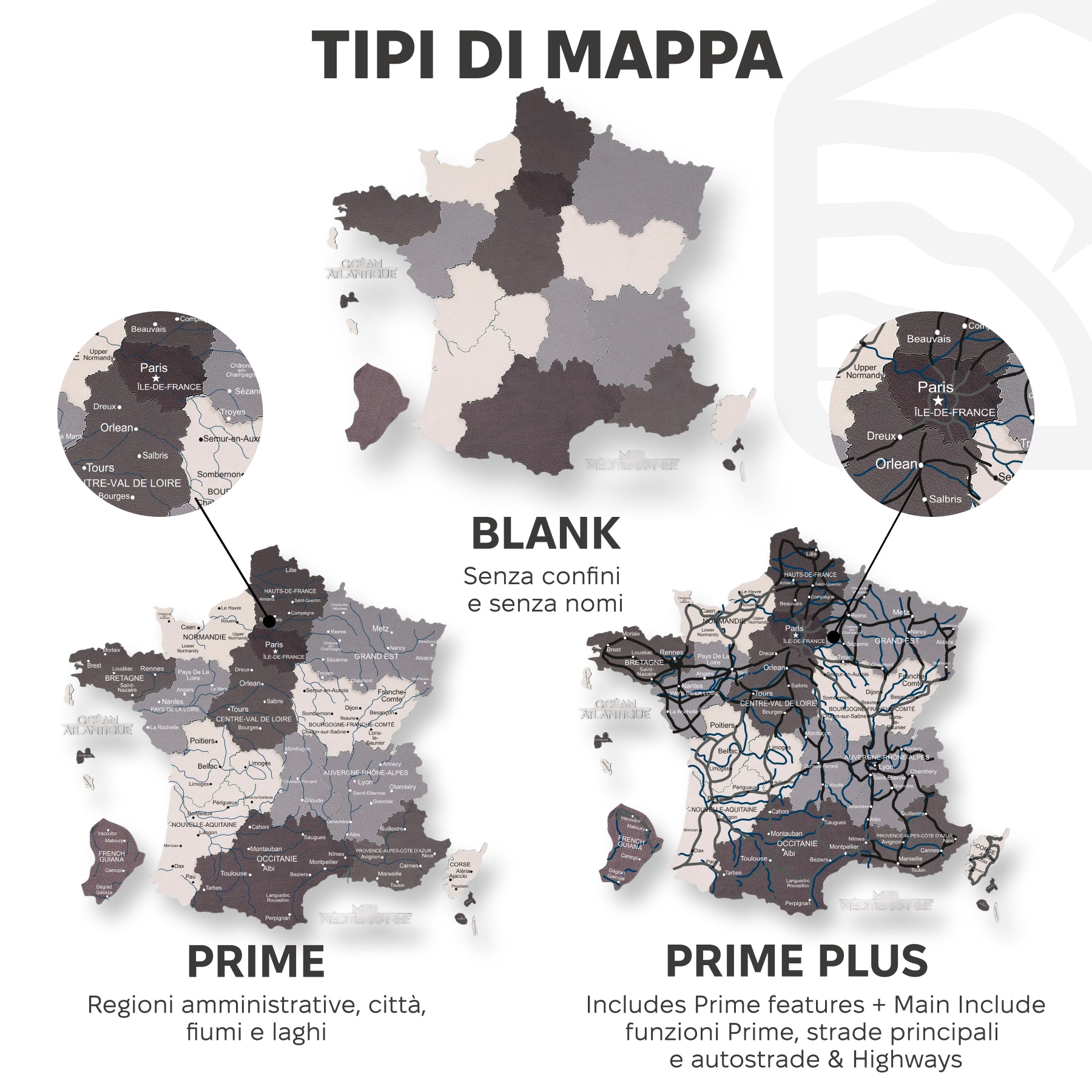 Mappa della Francia in legno Nordik