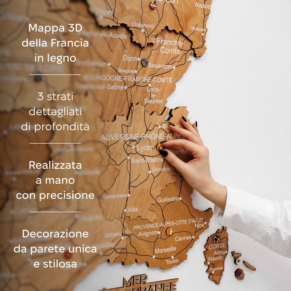 Mappa della Francia in legno Oak