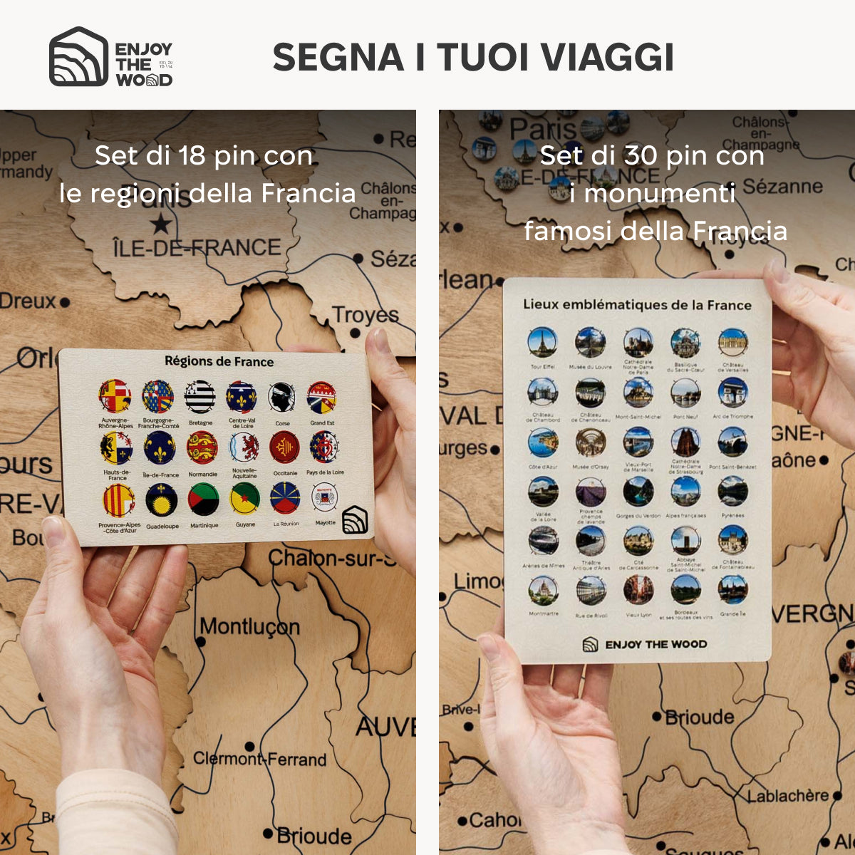 Mappa della Francia in legno Gold