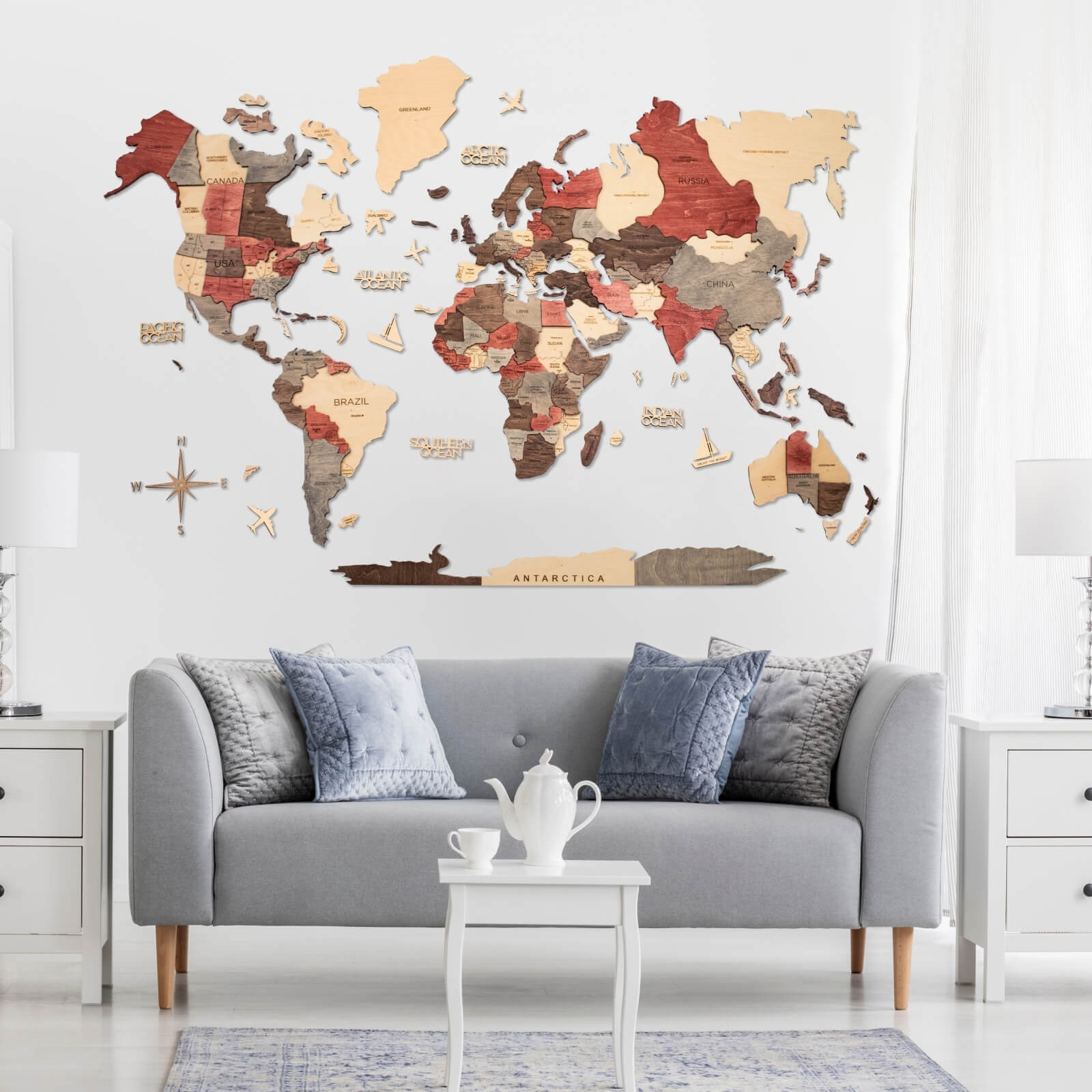 Mappa del Mondo 3D in Legno Fusion