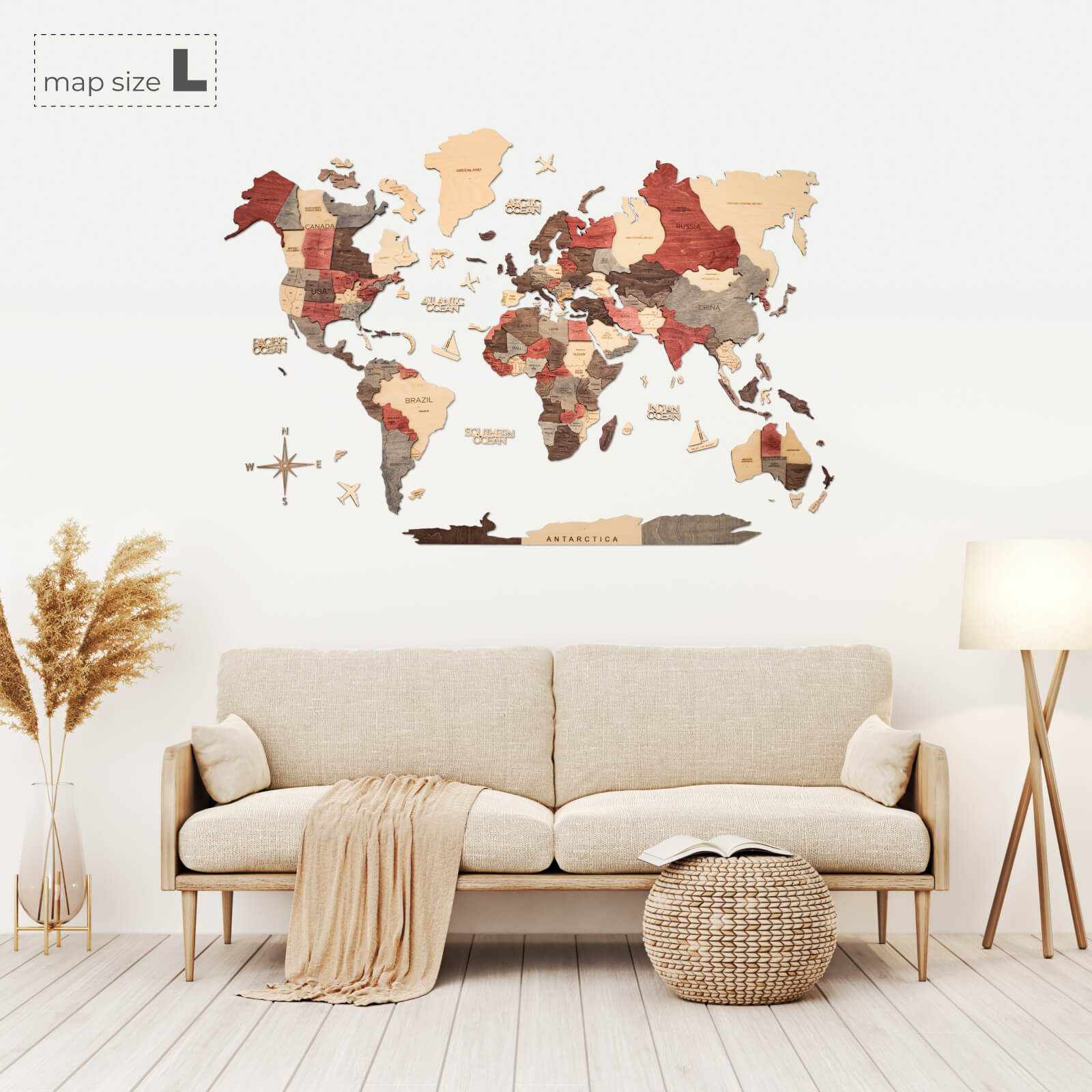 Mappa del Mondo 3D in Legno Fusion