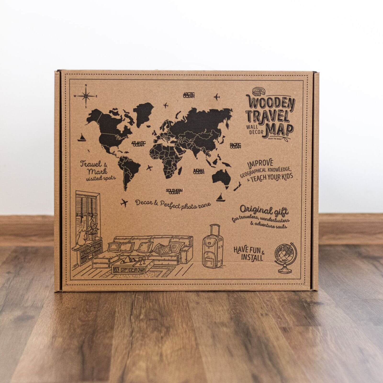 Mappa del Mondo 3D in Legno Massello