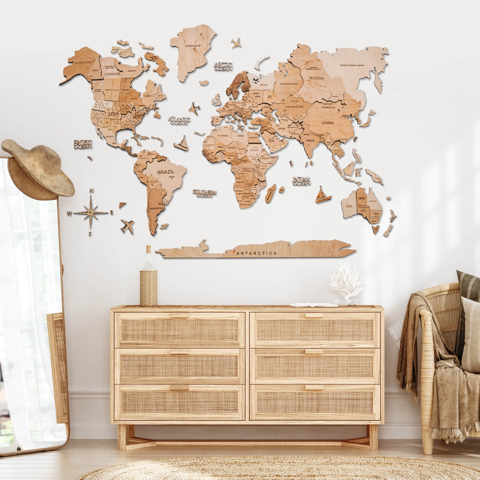 Mappa decorativa da parete legno chiaro