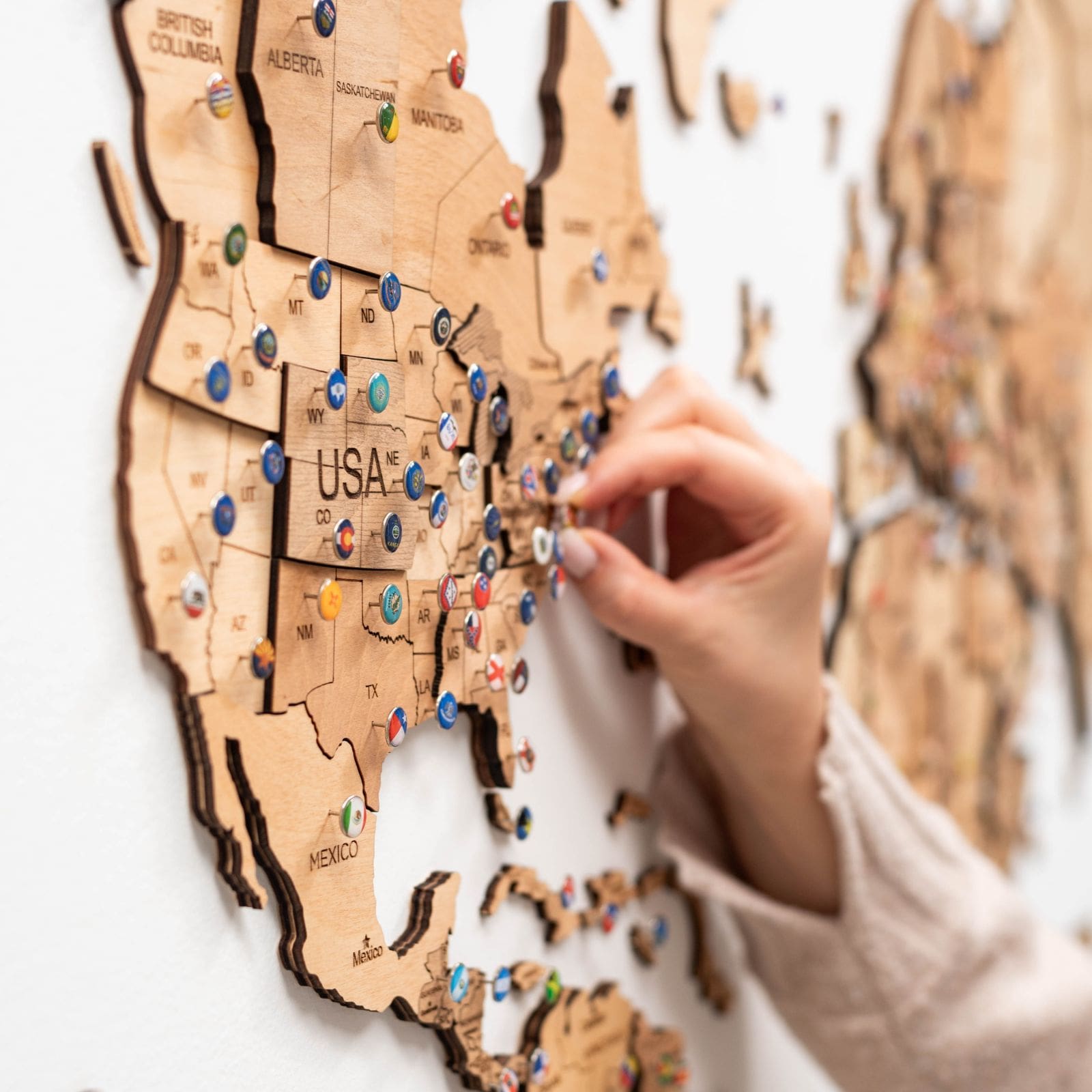Arredamento minimalista mappa mondo legno chiaro