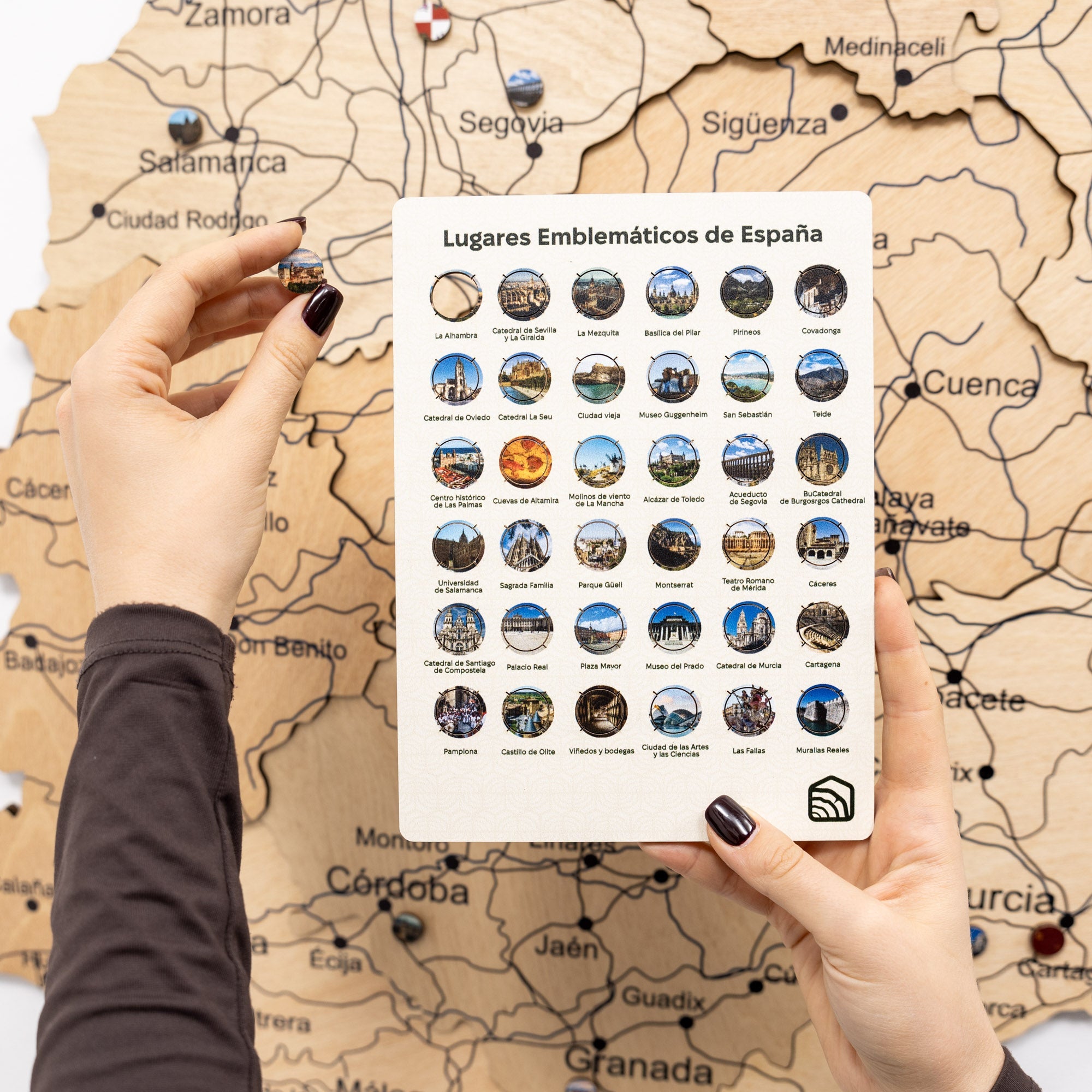 Mappa della Spagna in legno Gold