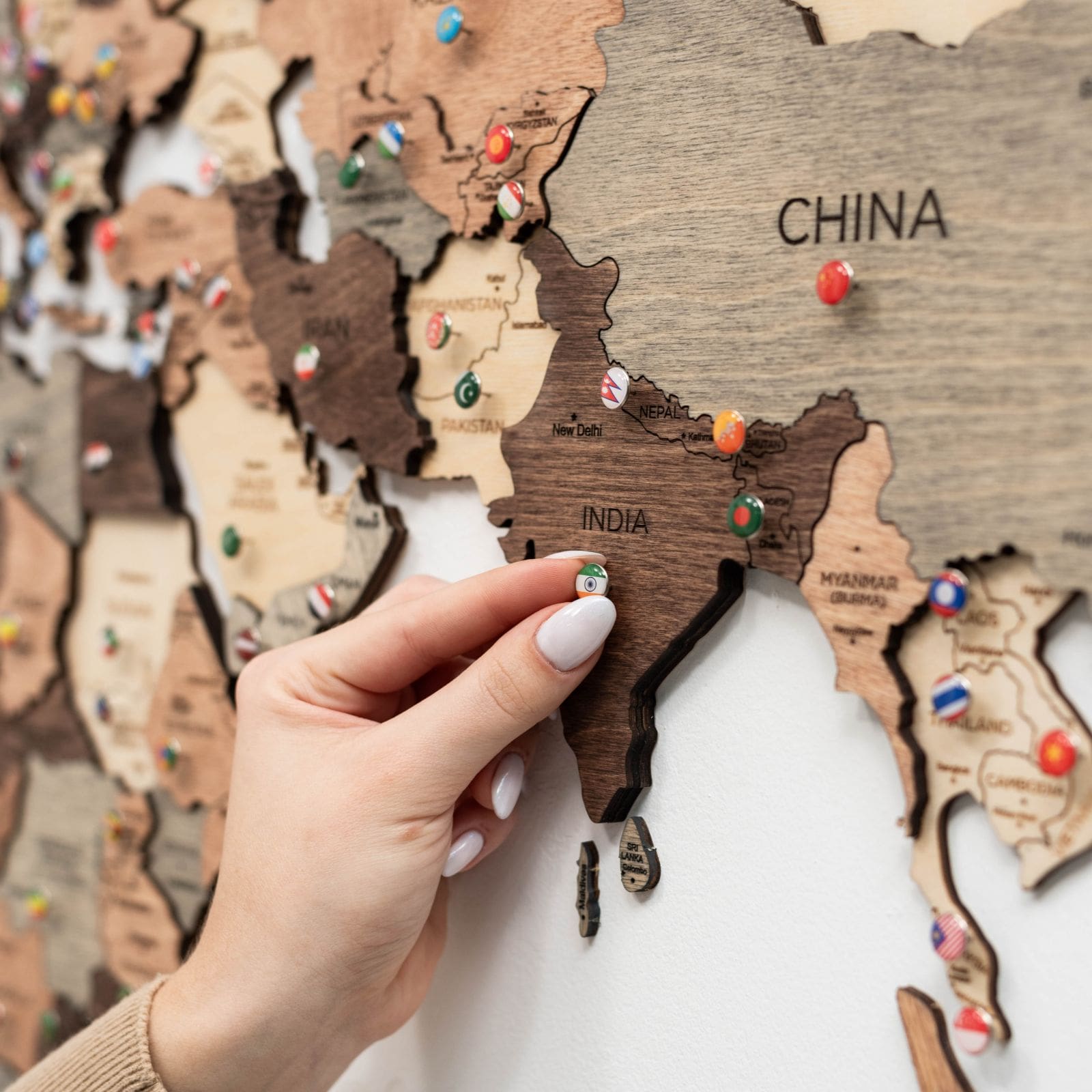 Mappa del Mondo 3D in Legno Smokey