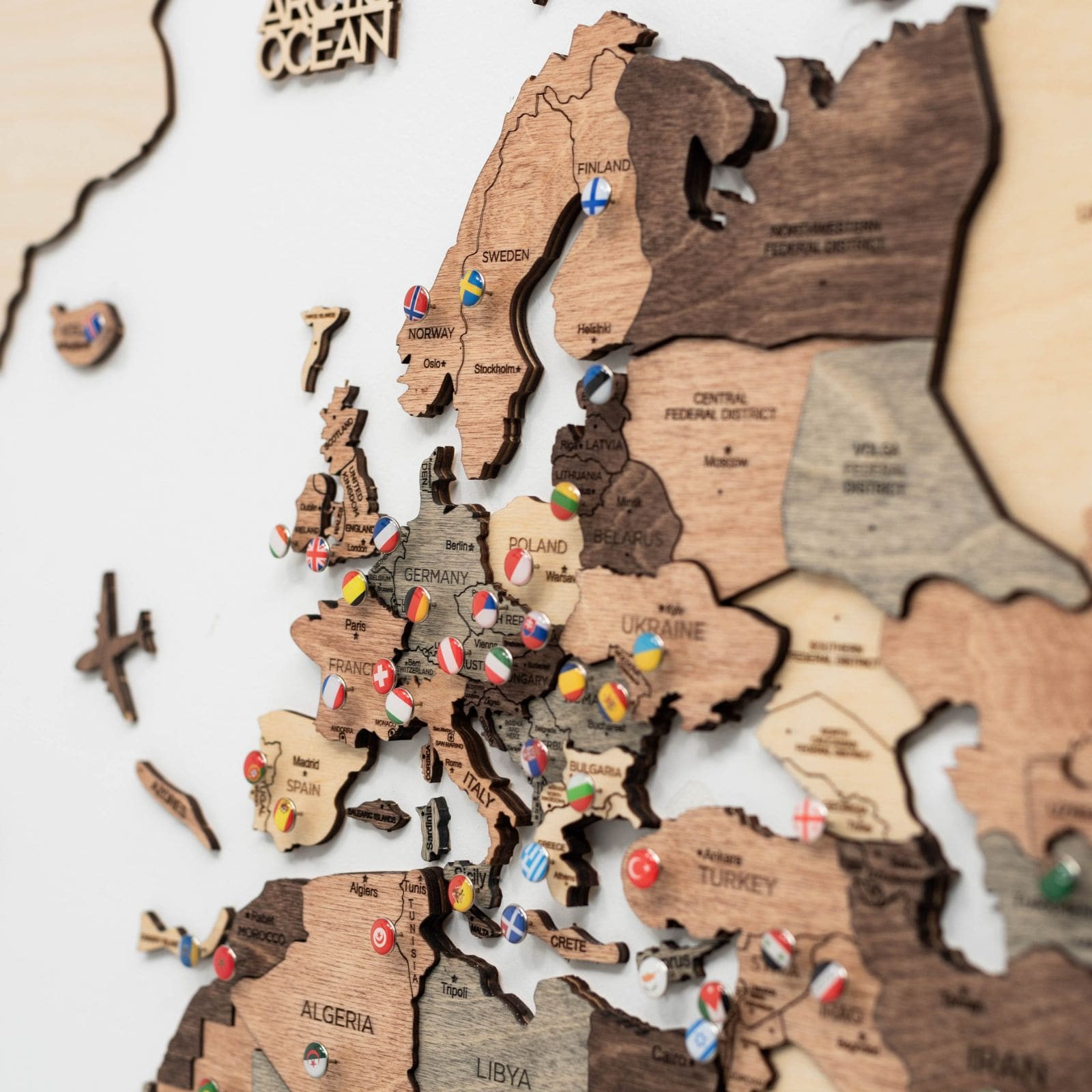 Mappa del Mondo 3D in Legno Smokey