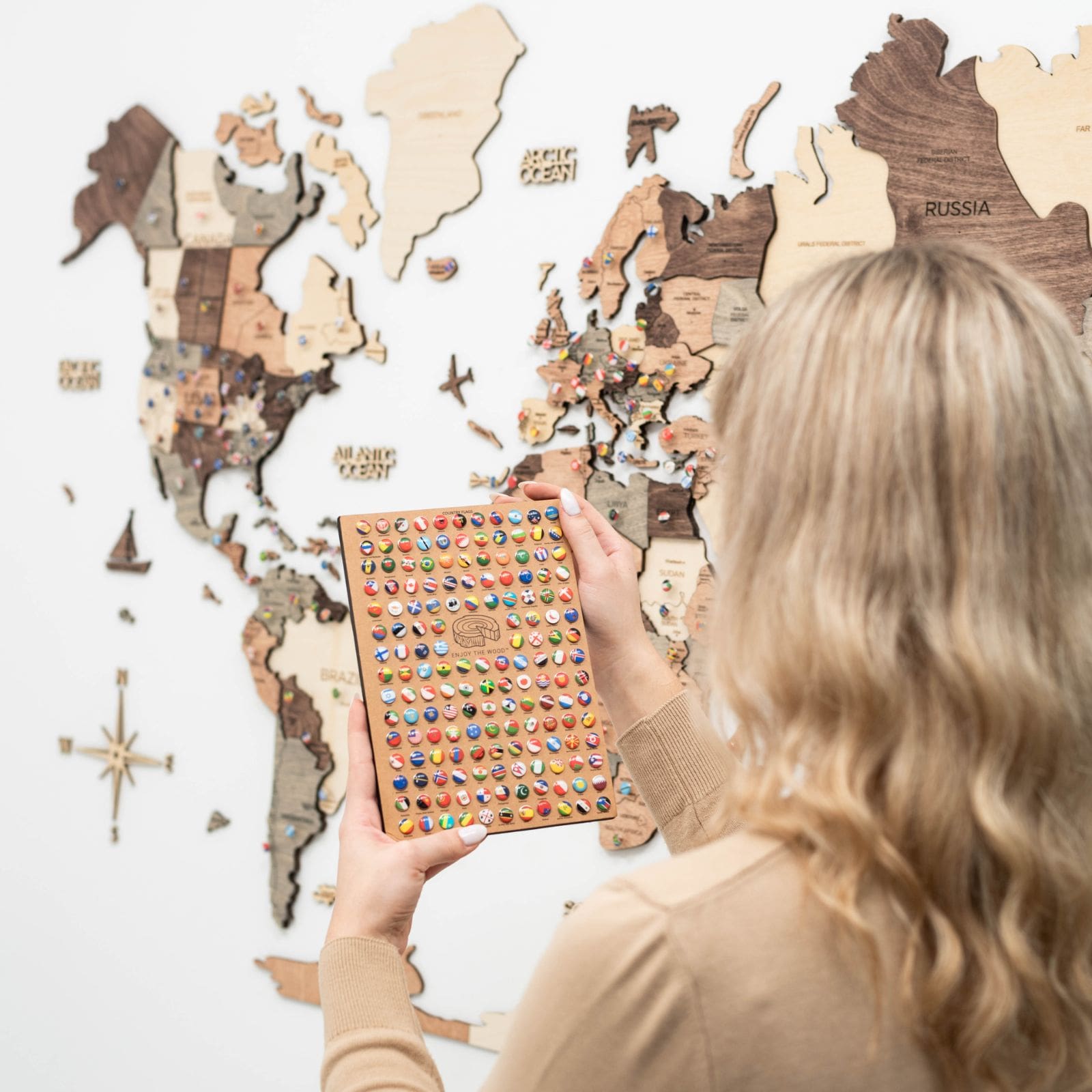 Mappa del Mondo 3D in Legno Smokey