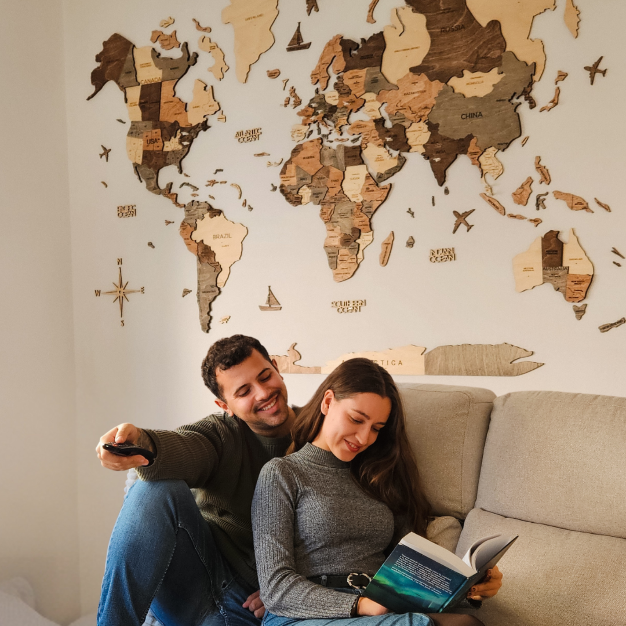 Mappa del Mondo 3D in Legno Smokey