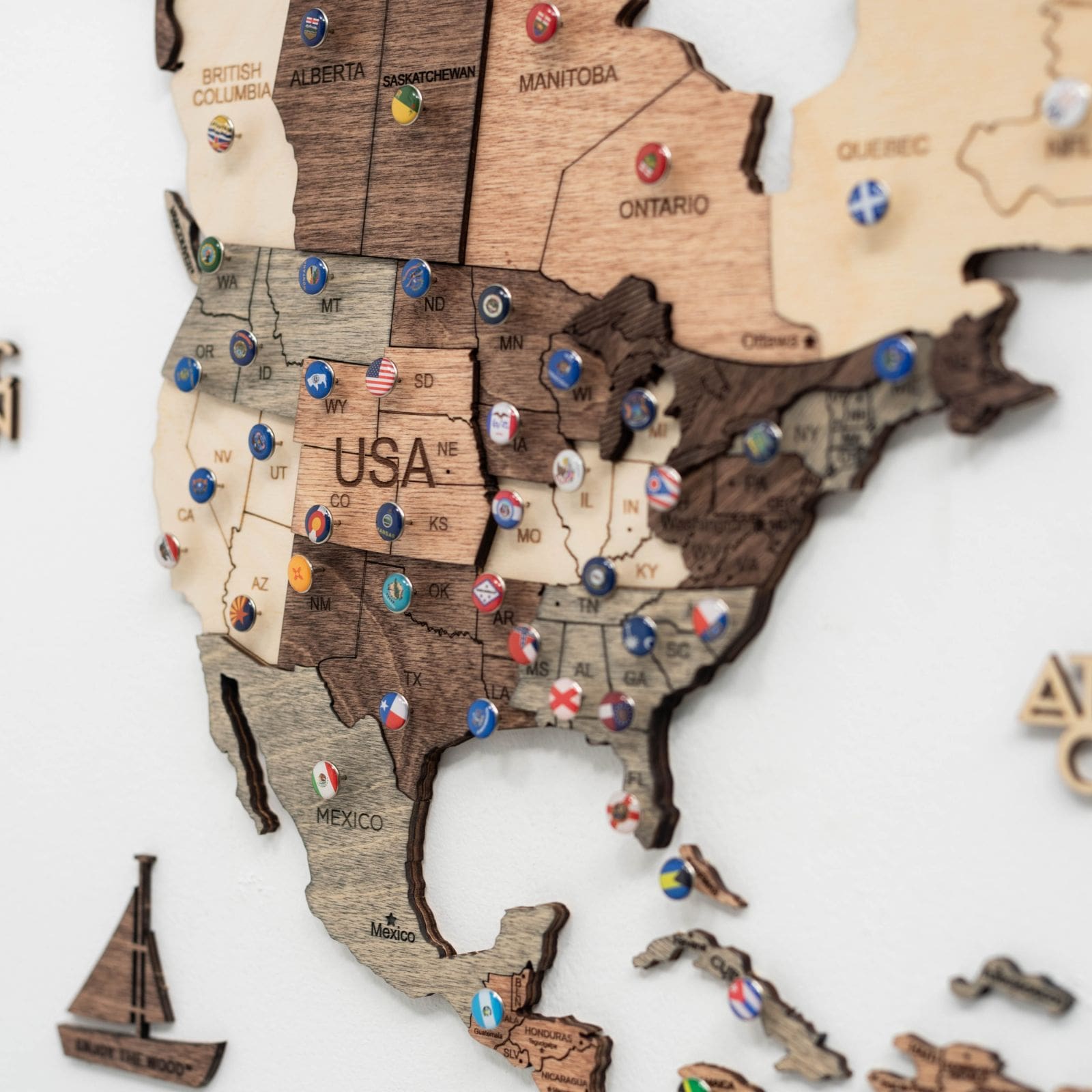 Mappa del Mondo 3D in Legno Smokey
