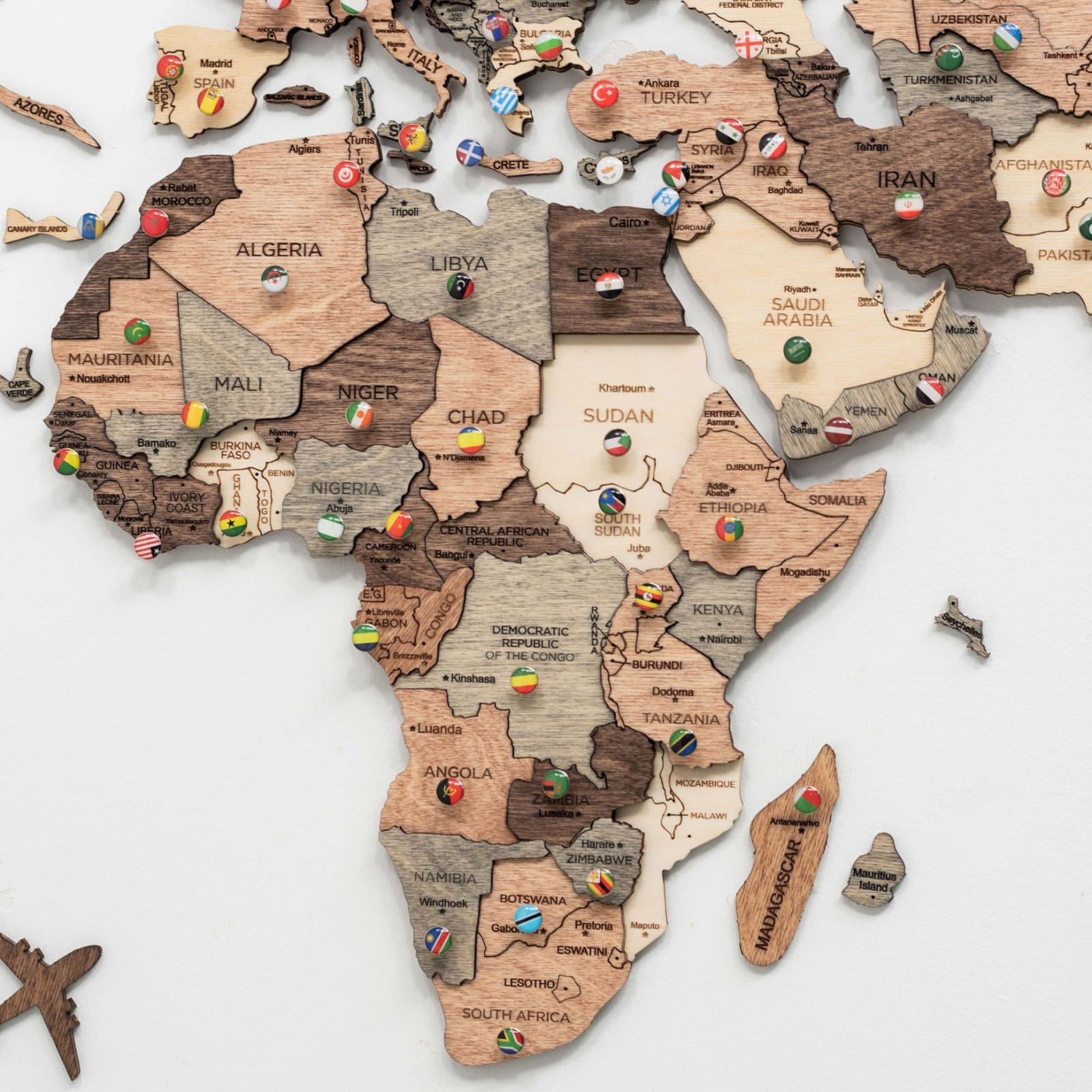 Mappa del Mondo 3D in Legno Smokey