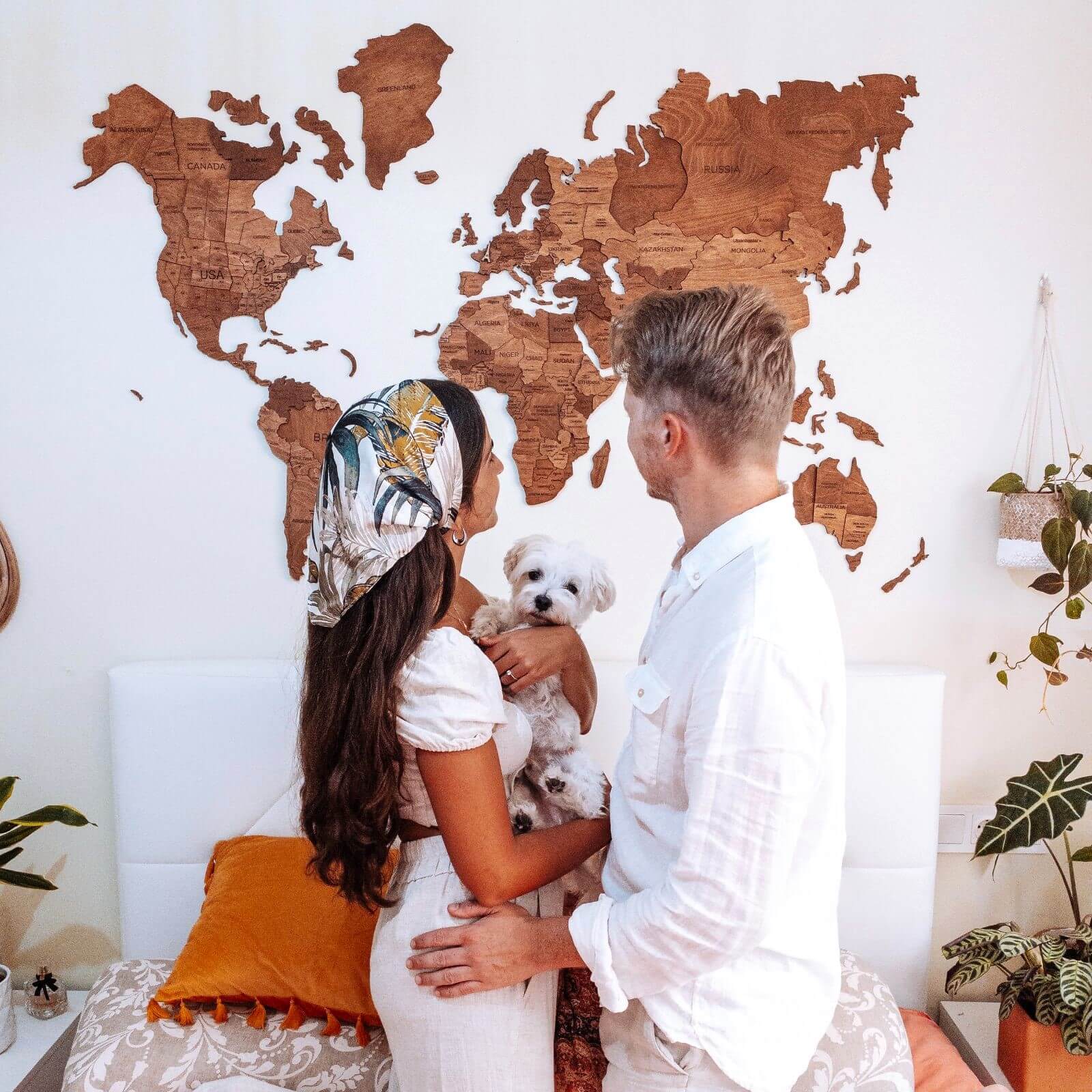 Mappa del Mondo 3D in Legno Rovere